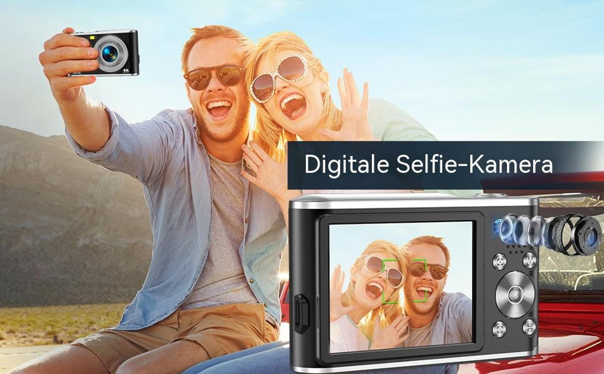 4K Autofokus Digitalkamera, Dual-Kamera Vlogging Fotokamera (32GB Karte, 16X Zoom, 2,8" Display) Tragbare Kompaktkamera für Anfänger Teenager