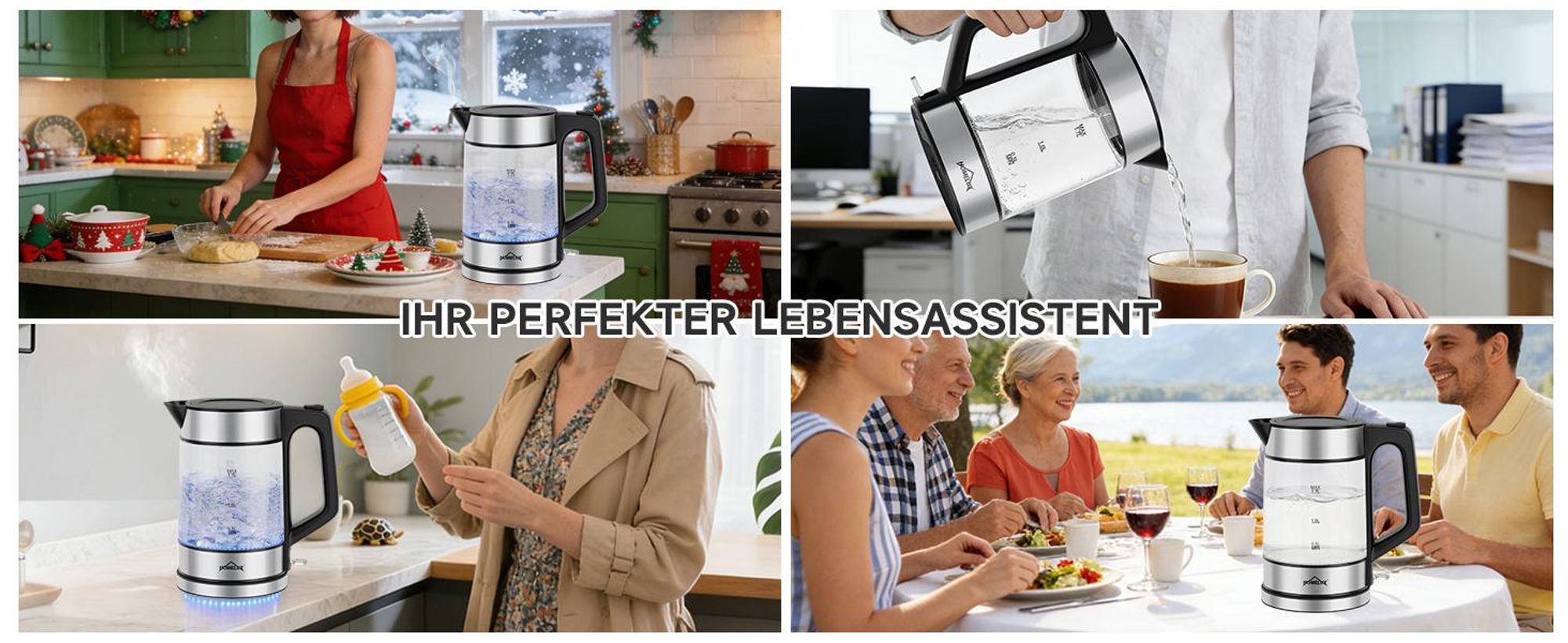 Wasserkocher Glas, 1.7 Wasserkocher Glas Mit Temperatureinstellung, 2200 Watt Kettle Durchsichtig Mit 360° Basis,Led-Beleuchtung