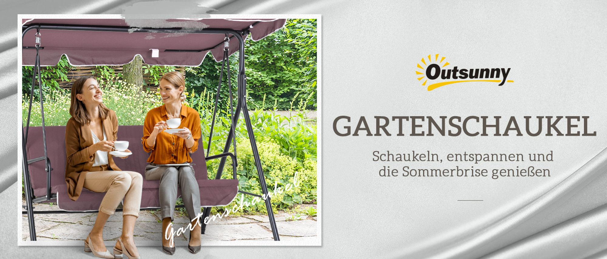 Outsunny Hollywoodschaukel Gartenschaukel 3-Sitzer mit Dach Stahl Braun