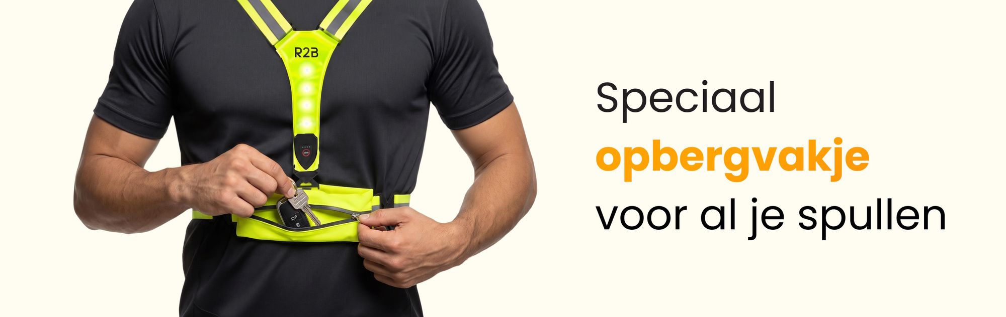R2B Hardloopvest met Verlichting & Opbergvak – USB-C Oplaadbaar – Grijs