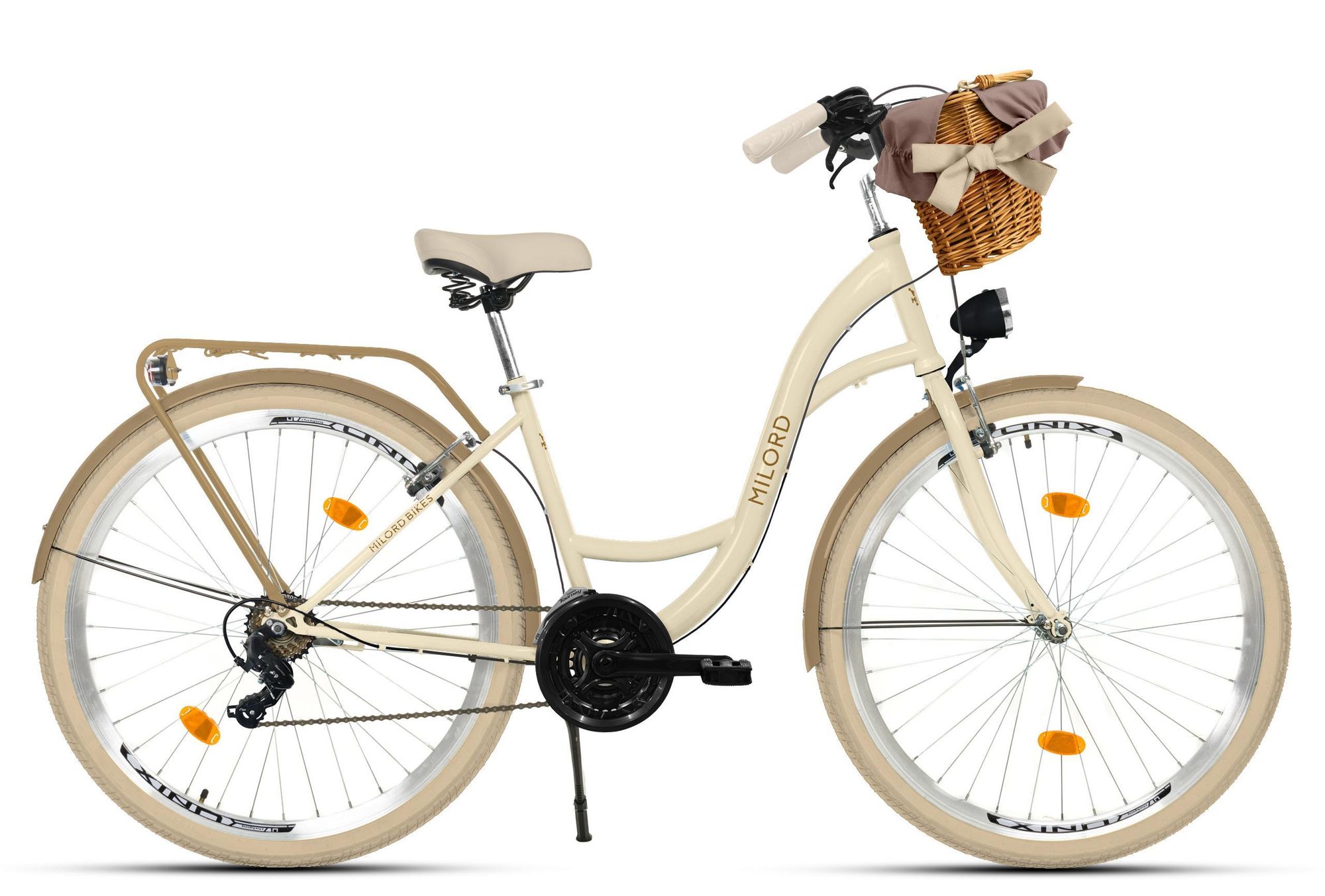 MILORD Damenfahrrad Citybike Komfort Mit Weidenkorb Hollandrad Fahrrad, 26 Zoll, 21-Gang, Schwarz