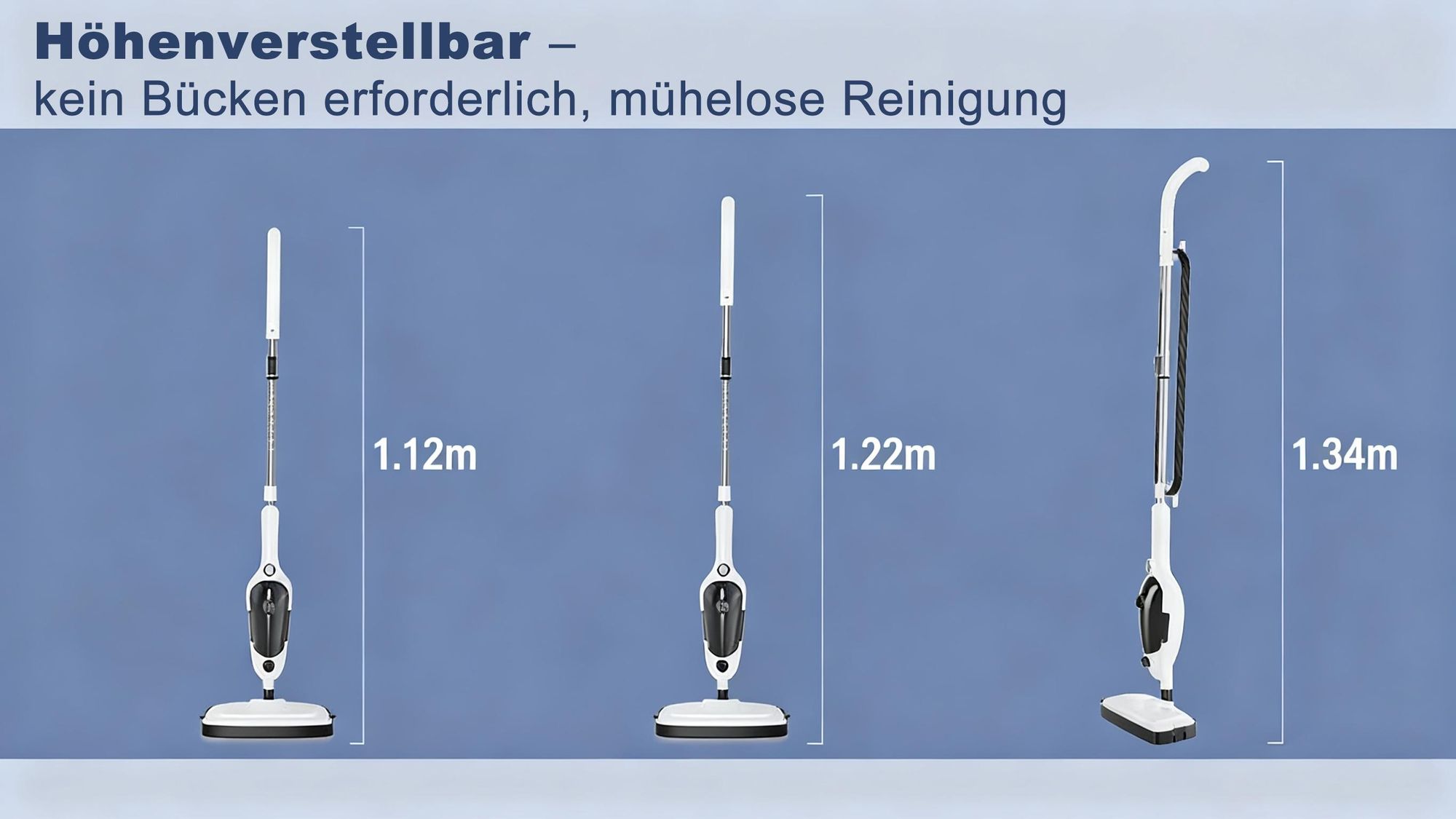 11 in 1 Dampfreiniger - 15s Aufheizung, 140°C Heißdampf, Drehbarer Kopf, Höhenverstellbar, mit 2 Wischpads für Glas, Auto, Küche, Bad, Boden, Fenster