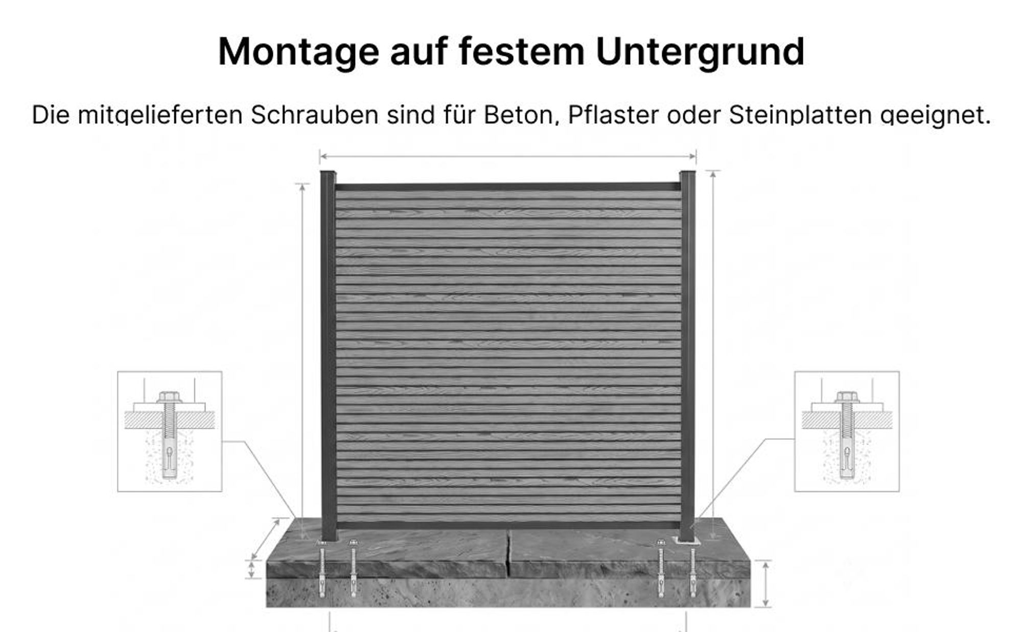MinteChill WPC Gartenzaun, Sichtschutzzaun Komplettset Anthrazit 526x185cm Alu-Pfosten