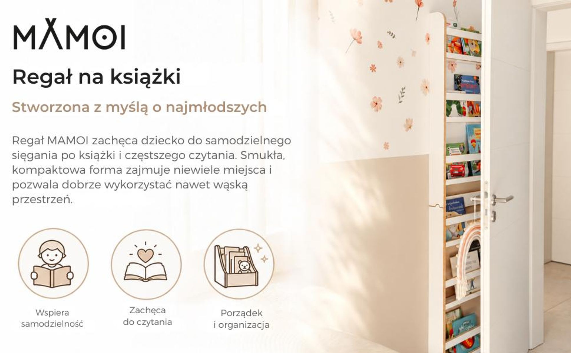 MAMOI® regał dla dzieci, regał do pokoju dziecięcego, półka na książki, półka na książki, półka ścienna dla dzieci, półka na książki dla dzieci