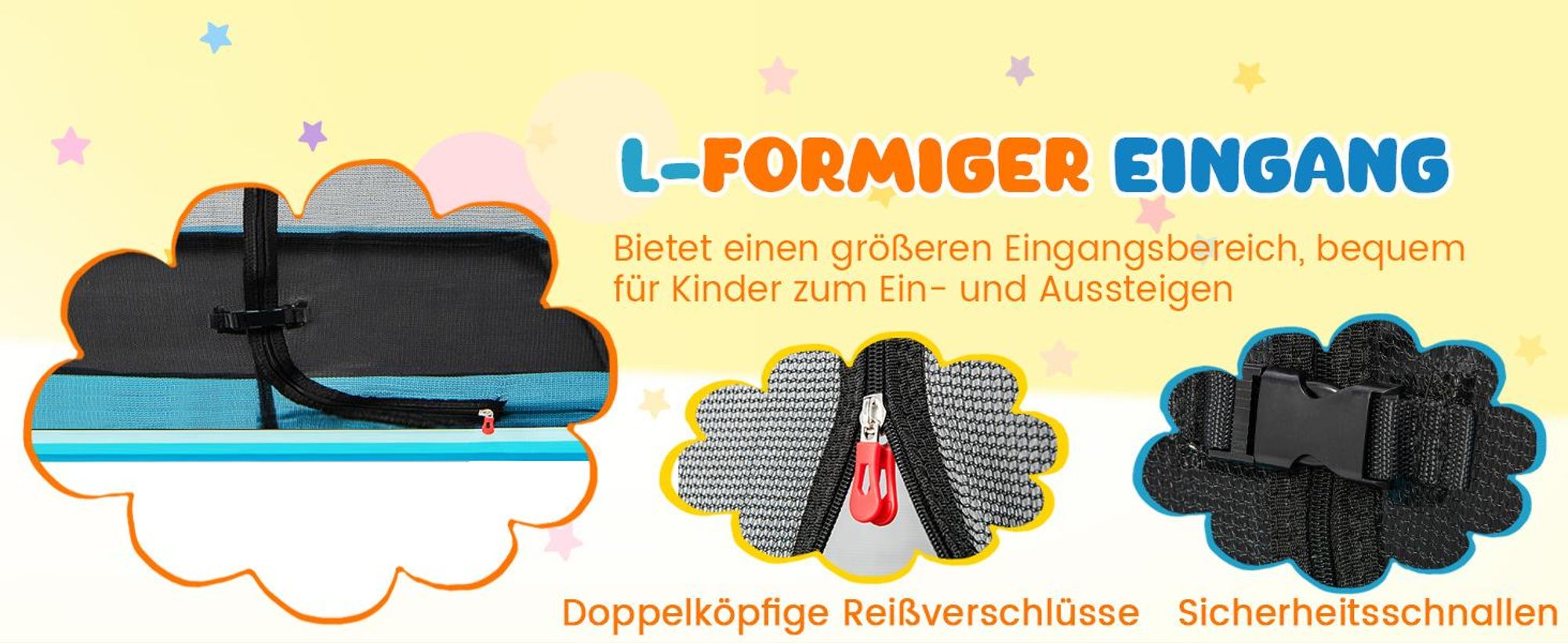 COSTWAY 3 in 1 Kindertrampolin, Gartentrampolin rechteckig mit Schaukel, Reckstange, Fitness Trampolin mit Sicherheitsnetz & Randabdeckung, Indoor-/Outdoortrampolin 190 x 124 x 172 cm Blau + Orange