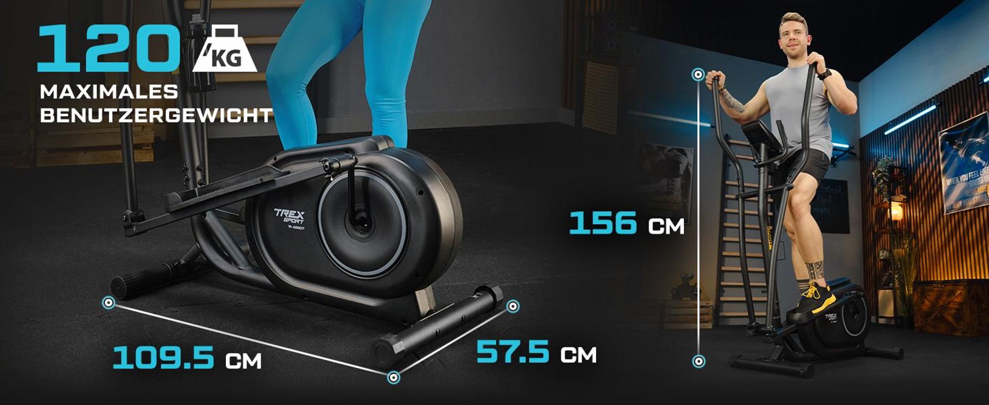 TREX SPORT Crosstrainer für zuhause TX-400CT DASH | Ellipsentrainer 10-stufiger Widerstand, Pulssensoren, Display, Tablet-Halterung | leise, bis 120kg