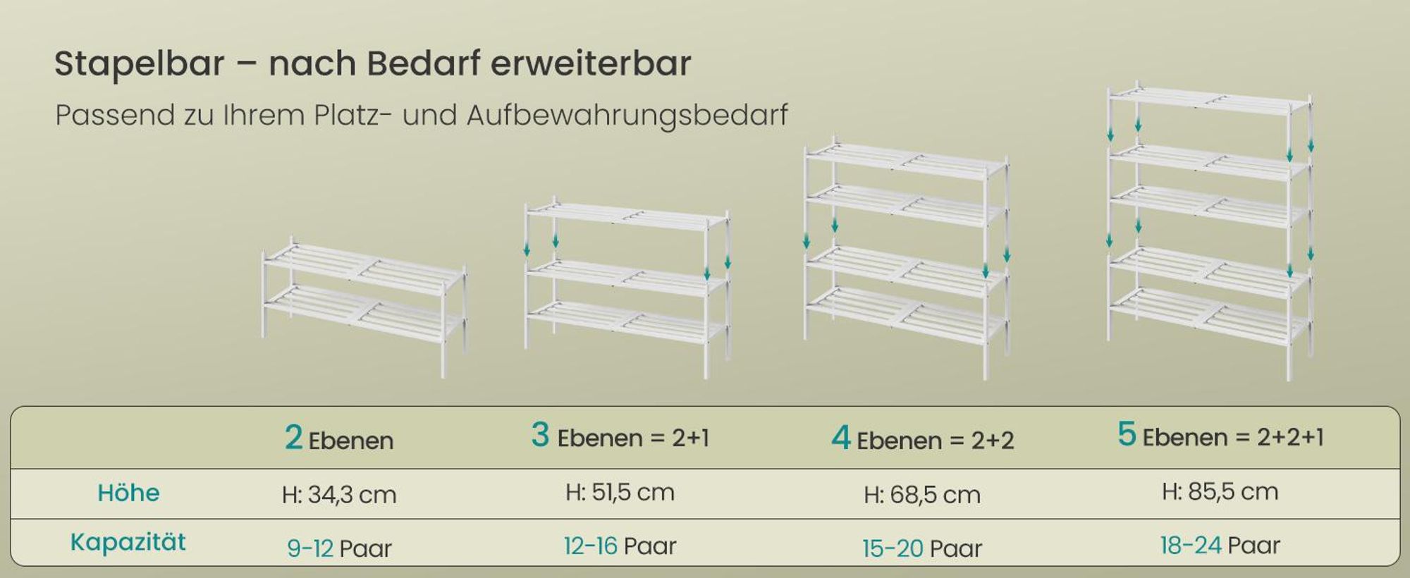 SONGMICS Bambus Schuhständer, stapelbares Schuhregal 3 Ebenen, platzsparend für Flur, Schlafzimmer, Wohnzimmer, weiß