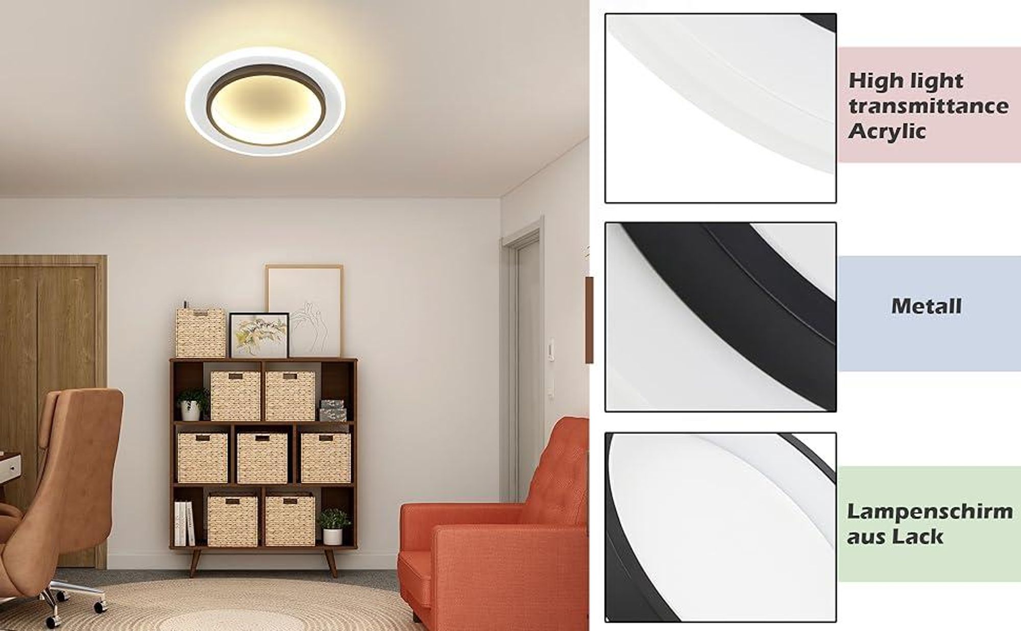 ZMH Deckenlampe LED Deckenleuchte Ø23.5cm Schlafzimmer 14W Flurlampe Warmweiß Schlafzimmerlampe Wohnzimmerlampe Deckenbeleuchtung für Küche Wohnzimmer