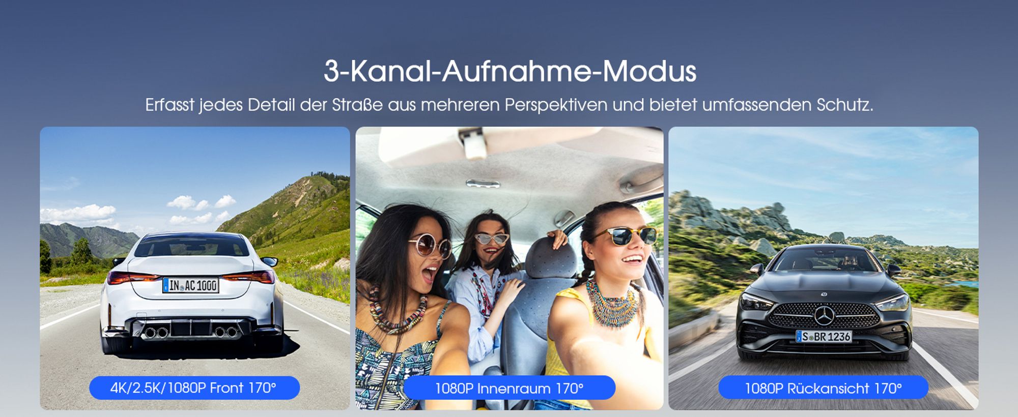 5K 3-Kanal-Dashcam Auto Wi-Fi,GPS,3lens 4K+1080P+1080P Vorne Hinten Innen Autokamera mit 3-Zoll-IPS-Bildschirm,IR-Nachtsicht,24h Puffer Parkmodus