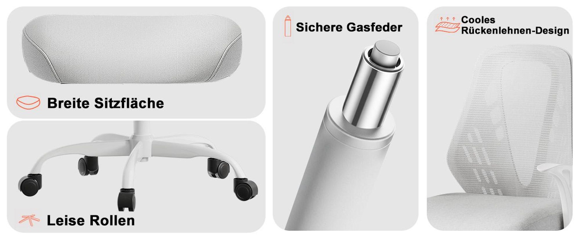 COMHOMA Ergonomischer Bürostuhl Schreibtischstuhl Gamingstuhl, mit Armlehnen, atmungsaktives Mesh, V-förmige Rückenlehne, verstellbar, Wippfunktion