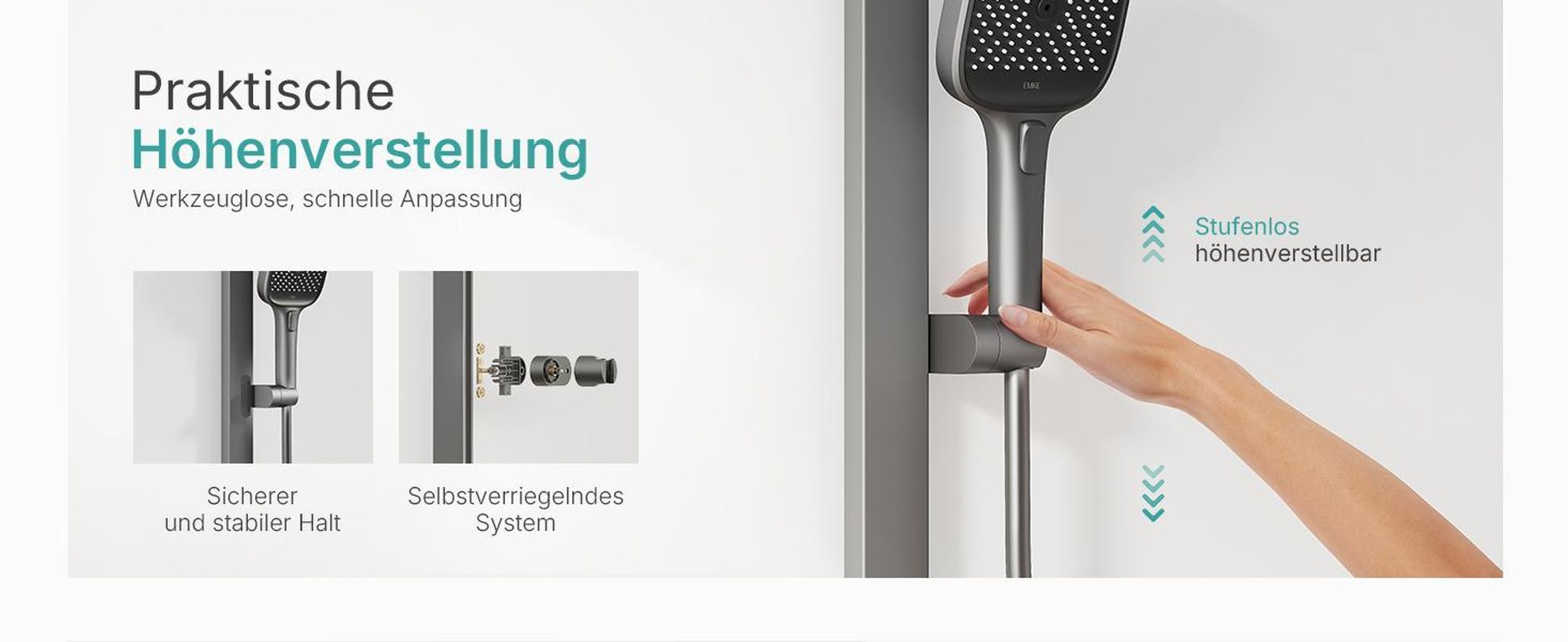 EMKE Duschsystem mit Thermostat Duschsäule Matt Anthrazit mit 360×240mm Regendusche eckig, Badewannenauslauf, Wassermengenregler & Glasablage F27