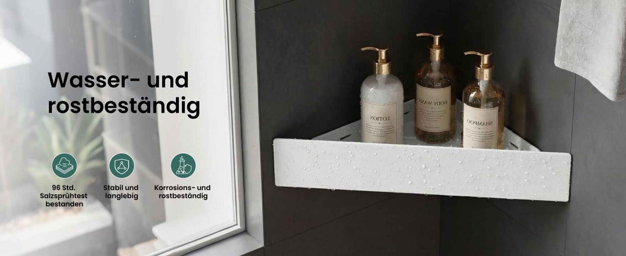 Mai & Mai Duschablage zum Bohren oder Kleben, Duschregal Badablage Ecke, Badezimmerablage zur Wandmontage für Bad und Küche, Sandweiß Reglo-07