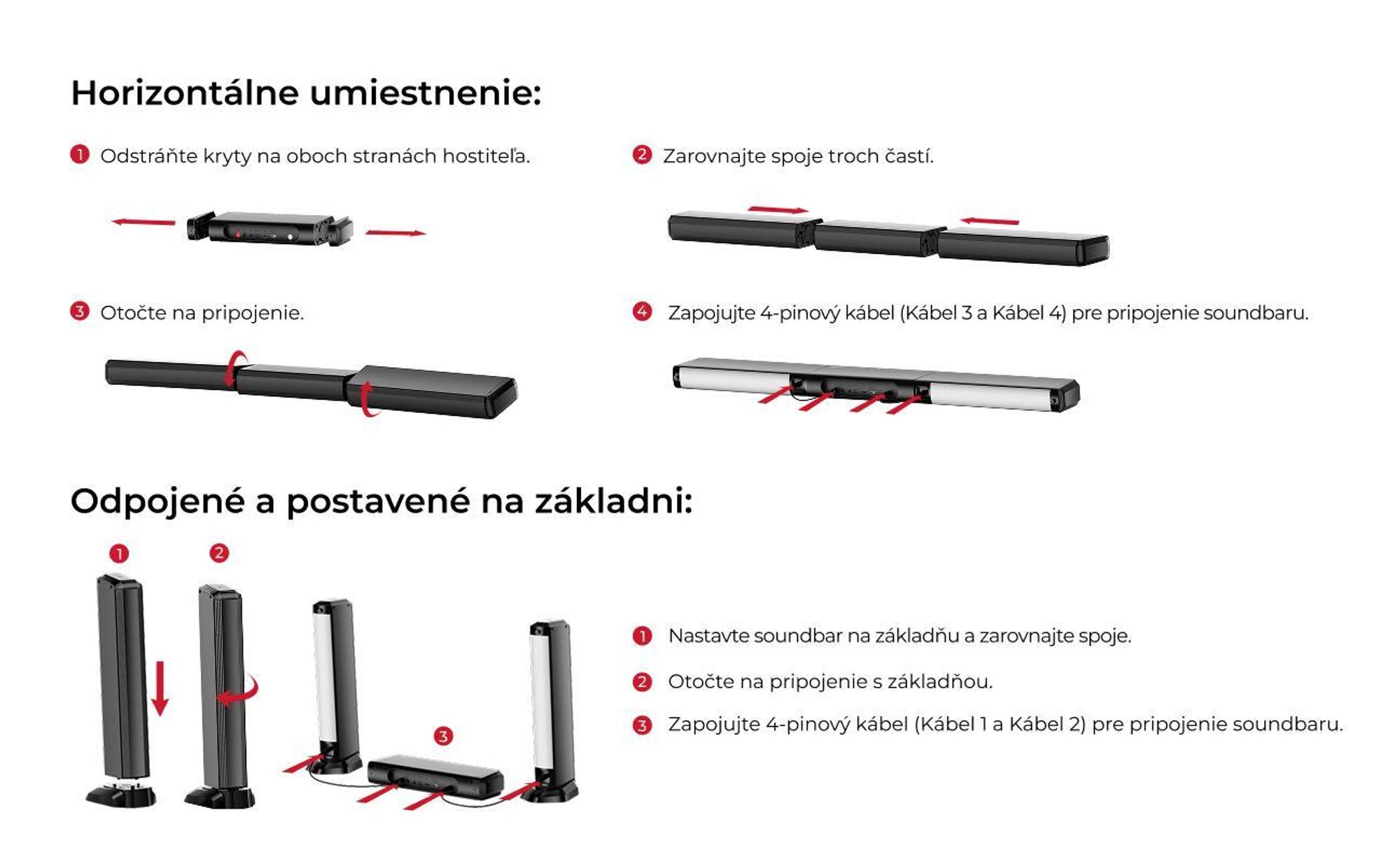 ULTIMEA 7.1-kanálový odnímateľný soundbar s RGB svetlom, virtuálny priestorový zvukový systém so subwooferom, 2 priestorové reproduktory, 410 W