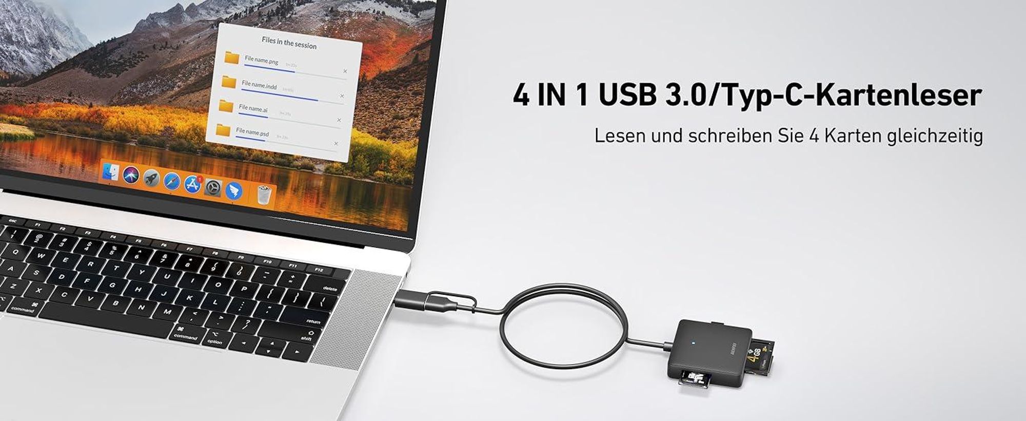 BENFEI Kartenlesegeräte 4in1 Kartenleser USB 3.0 C auf SD Micro SD MS CF