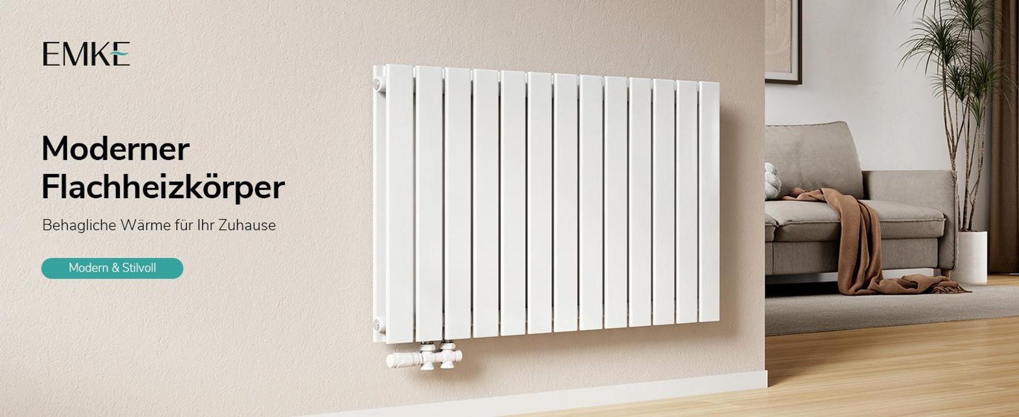 EMKE Heizkörper Flach 63 x 100,6 cm Doppellagig 1308 W Weiß Design Paneelheizkörper