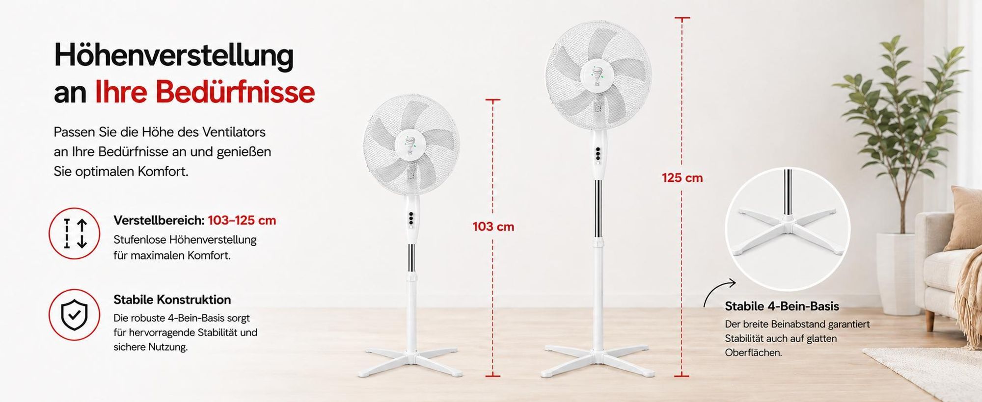 Standventilator KALORIK VT1081 40 cm 45 W  5-Flügel  Oszillation  Höhenverstellbar Weiß