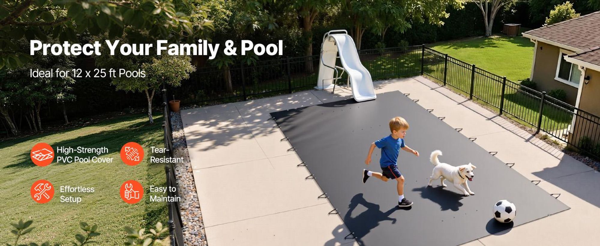 VEVOR Pool-Sicherheitsabdeckung passt für 18x36ft rechteckige Schwimmbecken, Sicherheits-Poolabdeckung mit Entwässerungslöchern, Netz-Solid-Poolabdeckung für Schwimmbäder, Winter-Sicherheitsabdeckung, grün, 4x8 m-Kohle Schwarz