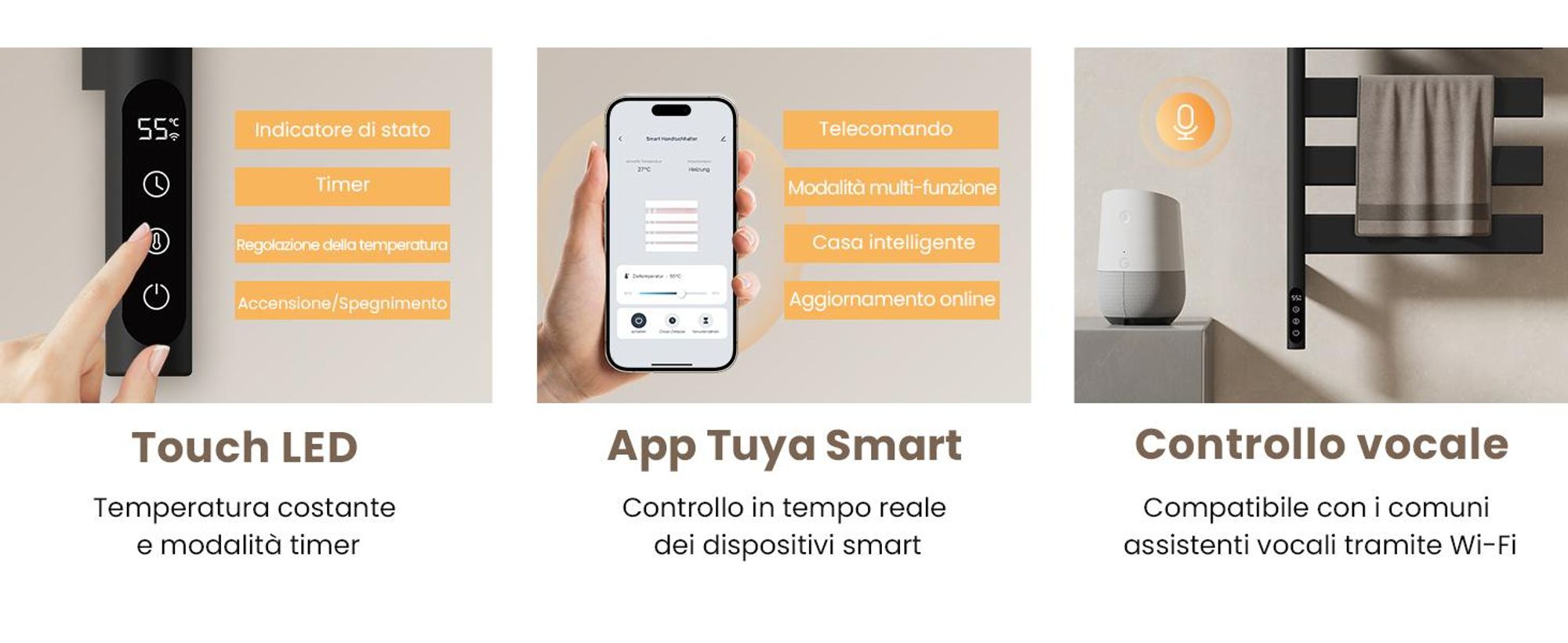 EMKE Scaldasalviette Elettrico con Portasciugamani Girevole e Mensola, Termoarredo Bagno WiFi con App e Controllo Vocale, Timer, 76x45x14 cm, Nero