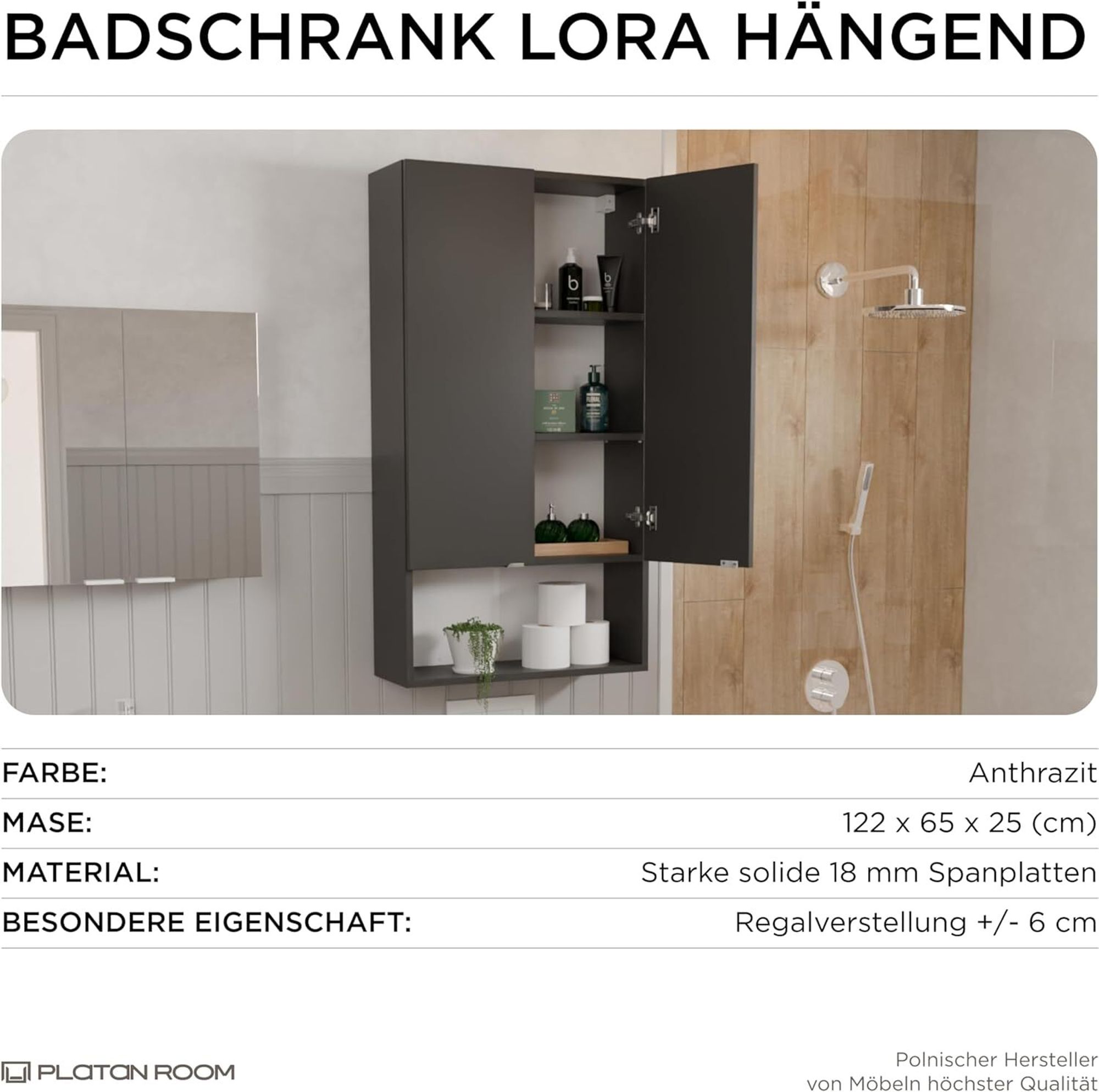 PLATAN ROOM Waschmaschinenschrank Badschrank 120 x 65 x 25 Hängeschrank Oberschrank für Waschmaschine und Wäschetrockner für Küche und Badezimmer