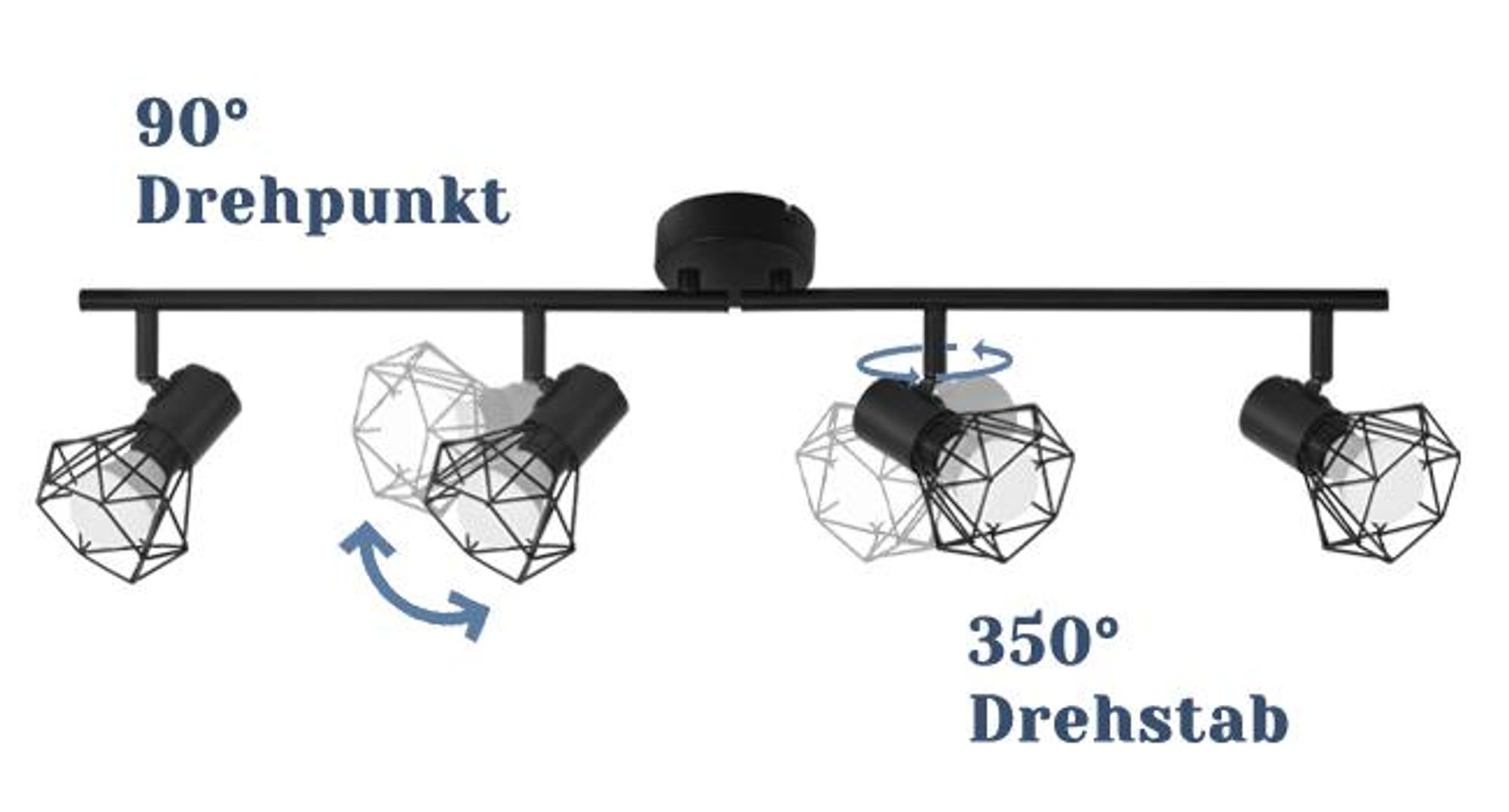 ZMH Deckenstrahler Schwarz 4 Flammig E14 Vintage Verstellbare 350° Metall Lampeschirm Eckig Wandspot Wandstrahler für Wohnzimmer Flur Schlafzimmer