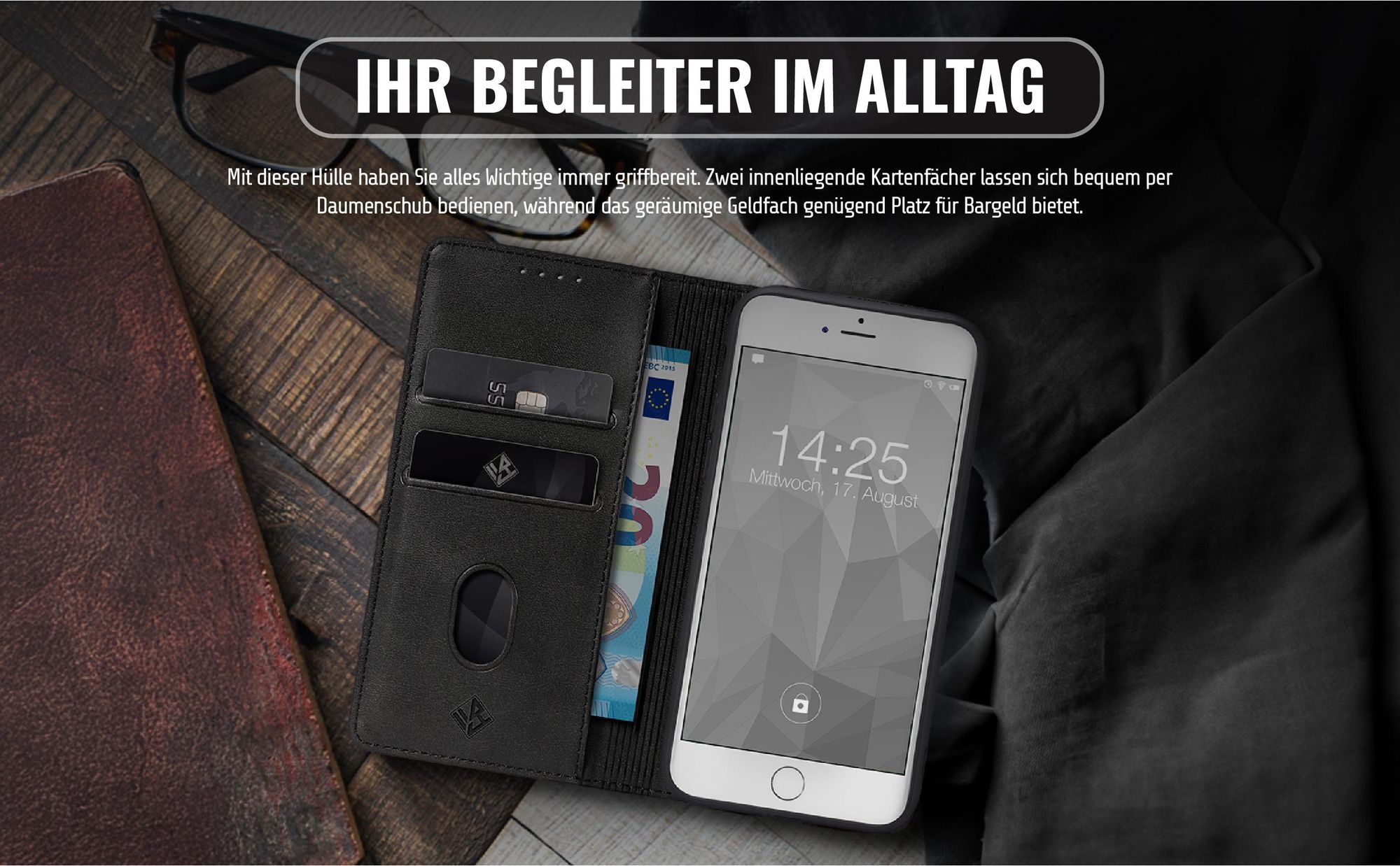 Edle Schutzhülle für Apple iPhone 7 / 8 / SE 2020 mit Kartenfächern und Geldfach