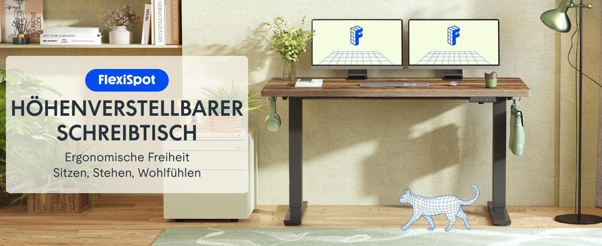 FLEXISPOT EN1 Höhenverstellbarer Schreibtisch 140x80cm, 100 kg Tragkraft, mit Anti-Kollisionsschutz, Einteilige Tischplatte, 4 Memory-Funktion(Braun)