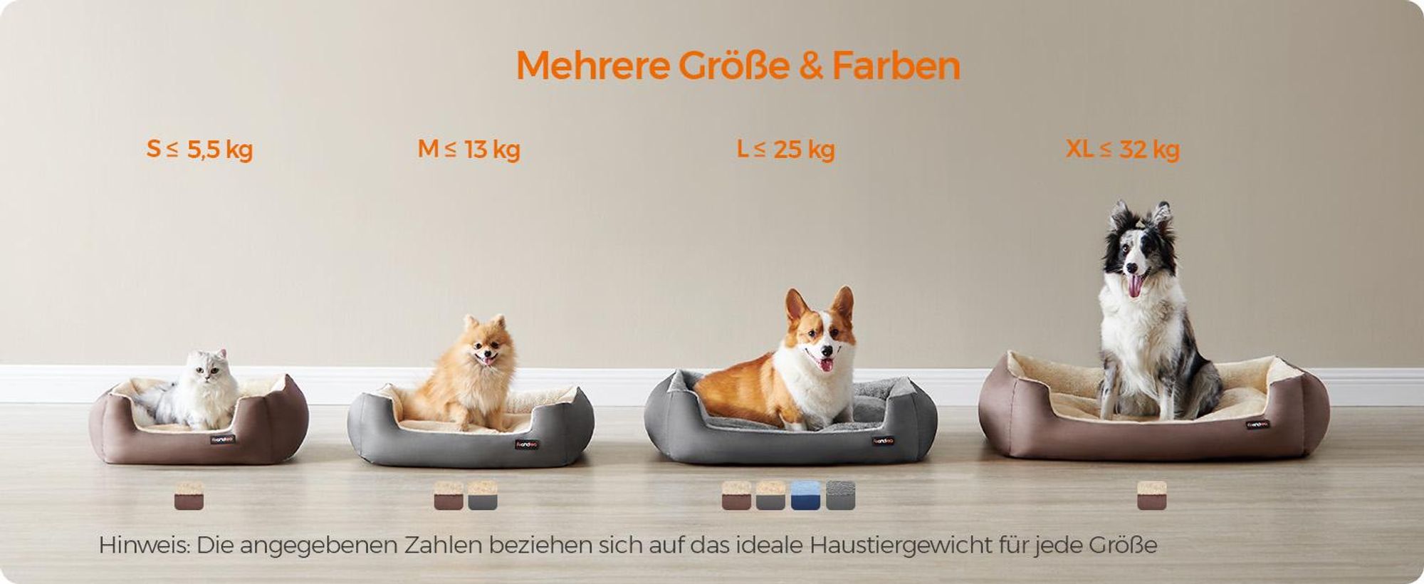 FEANDREA Hundebett, Hundekorb mit Wendekissen, 70 x 55 x 21 cm, grau