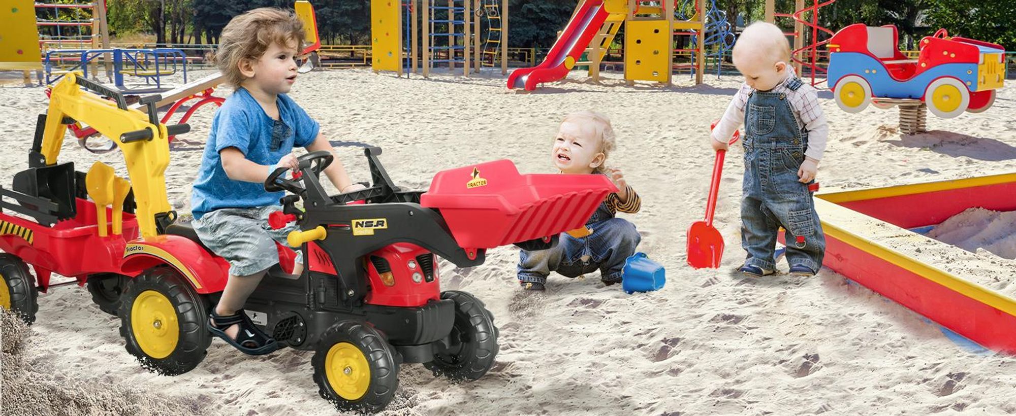 Traktor na pedały Samochód na pedały Koparka na pedały z ładowarką dla 3-6 lat Koparka dla dzieci Stal Plastik Czerwony 179 x