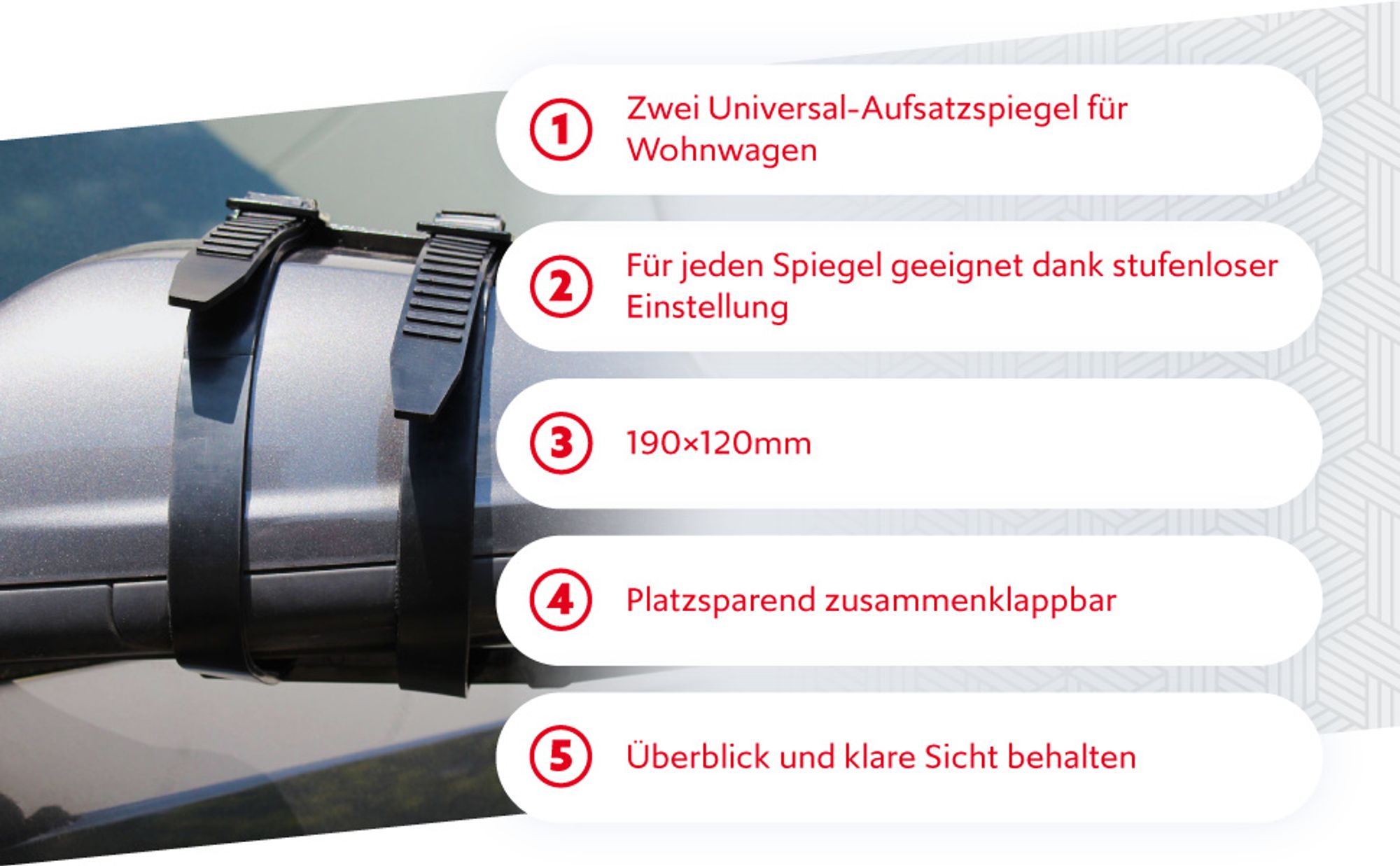 Wiltec Wohnwagenspiegel 2 Stück universal Außenspiegel 2er Set für Wohnwagen und Caravan mit Gummiriemen, drehbar und zusammenklappbar