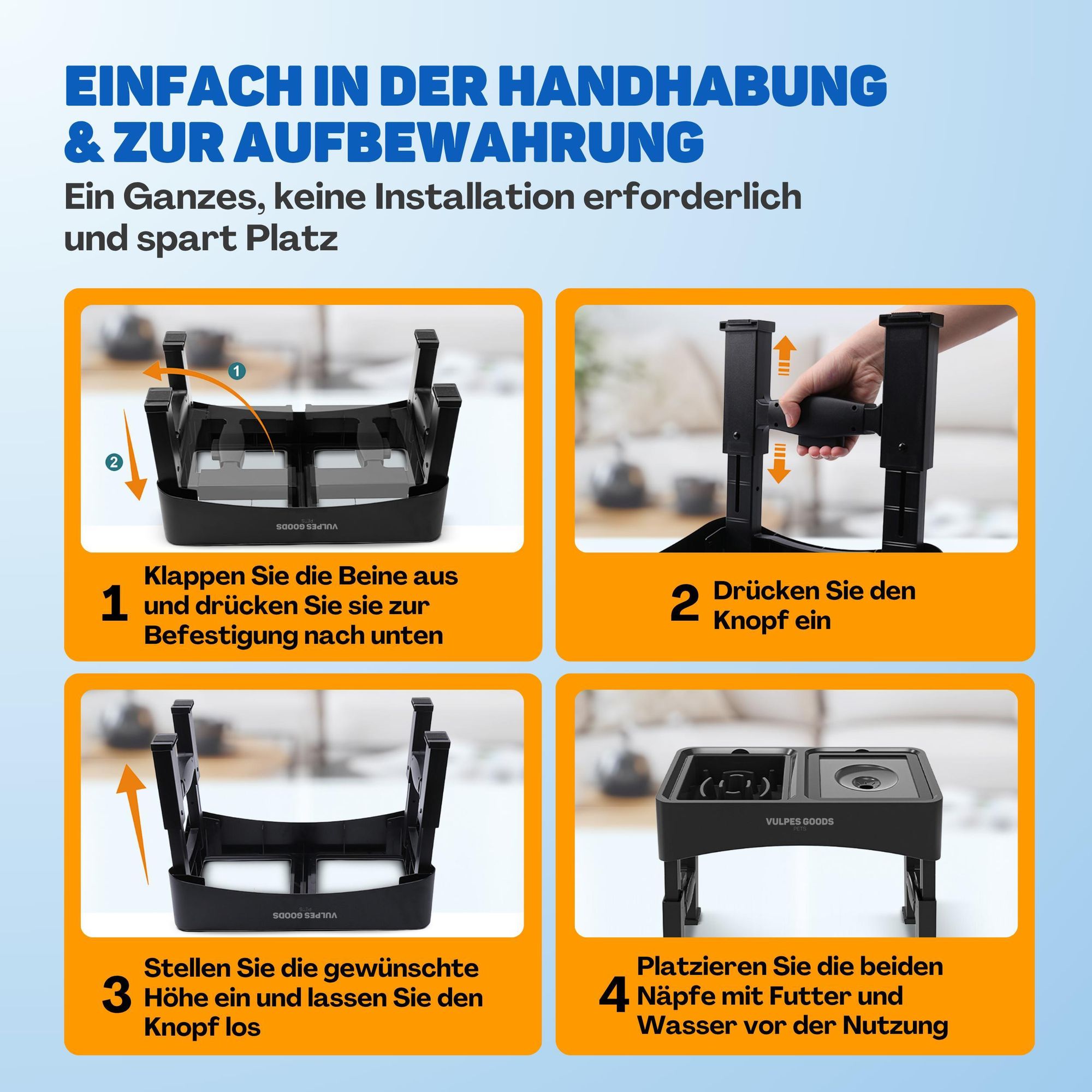 Hundenapf erhöht mit 4 einstellbare Stufen | rutschfest & stabil Antischlingnapf Hunde | abnehmbar und faltbar - Futterstation Hund
