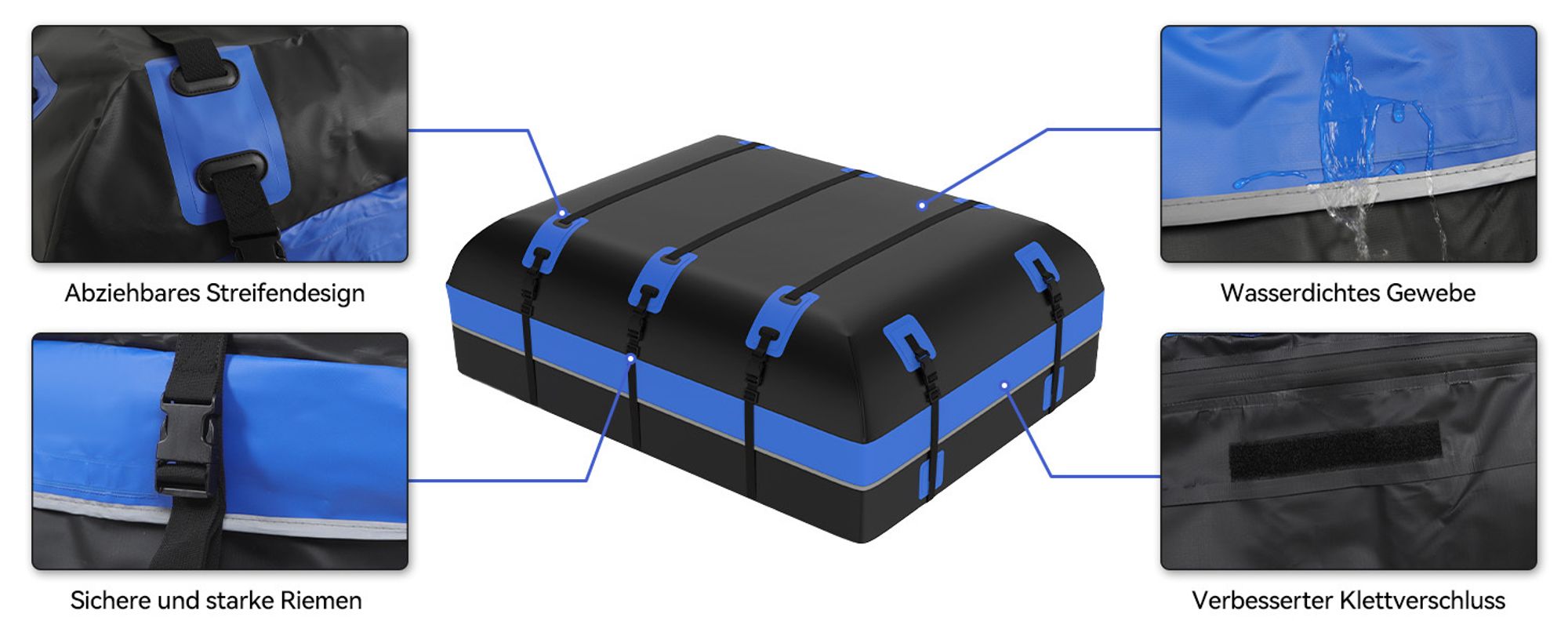 Puluomis 585L Dachbox Auto Dachkoffer Dachtasche , 500D wasserdichte Dachgepäckträger Gepäckbox für Alle Fahrzeuge Blau Schwarz