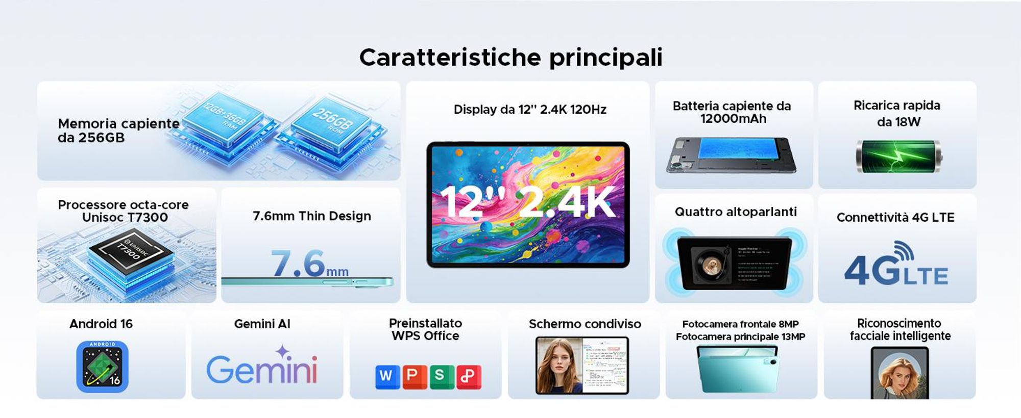 P12 Pro Tablet, Android, 16 inch, 2.4K, 120Hz, 4G LTE, 48GB (12+36) RAM + 256GB ROM (uitbreidbaar tot 2TB met TF-kaart), 12000mAh, T7300 Widevine L1, BT5.4 – inclusief toetsenbord, muis en stylus