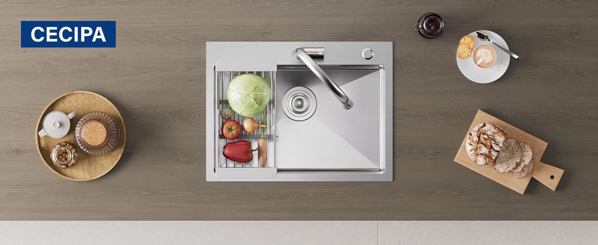 CECIPA Edelstahlspüle 60x45 cm Handgefertigt, 304 Edelstahl Küchenspüle mit Abtropfkorb, Einbauspüle Siphon, Kratzfest, X-Ablaufdesign Gebürstet