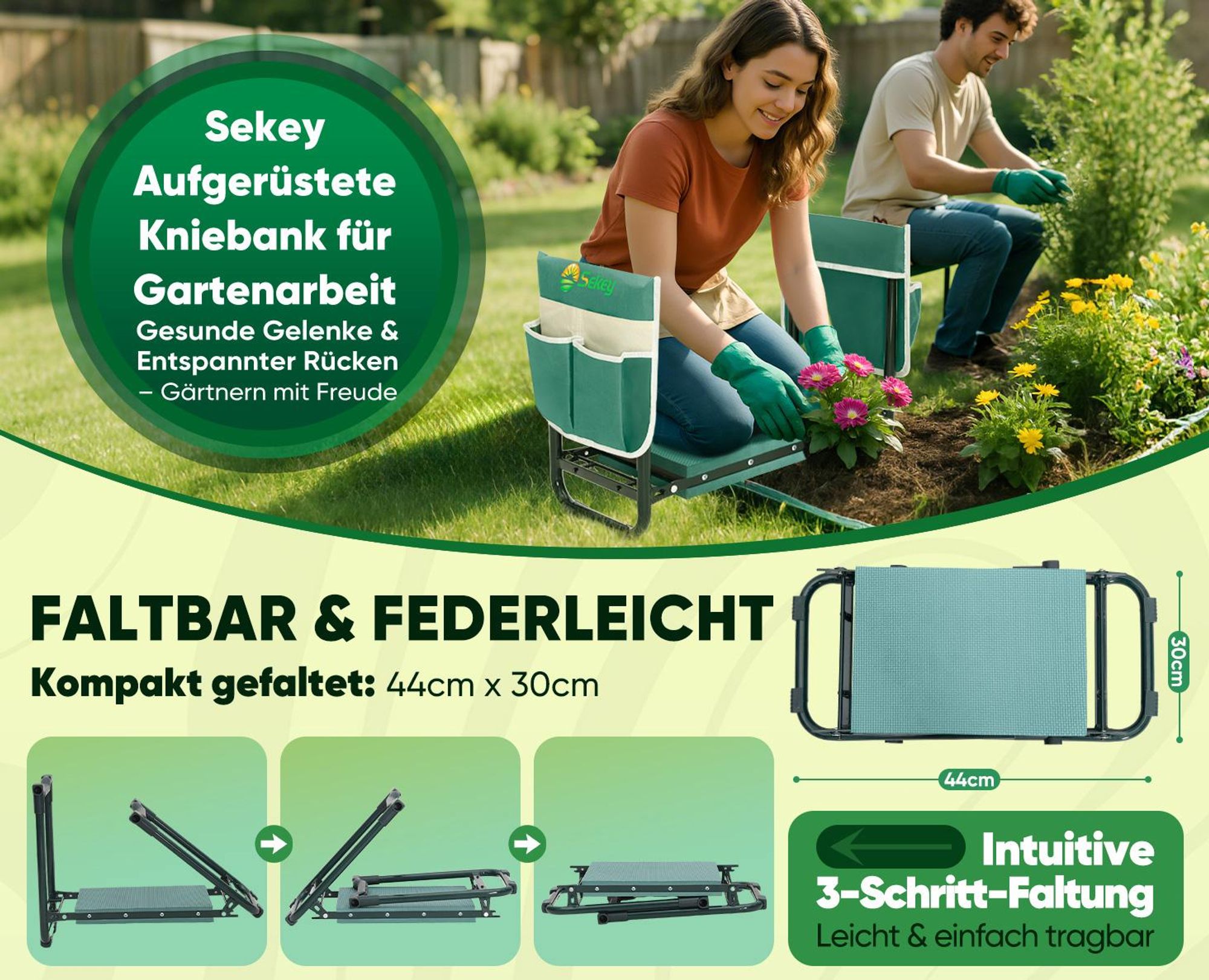 Sekey Multifunktionale Gartenkniebank Kniebank für Gartenarbeit, Gartenhocker bis 180kg