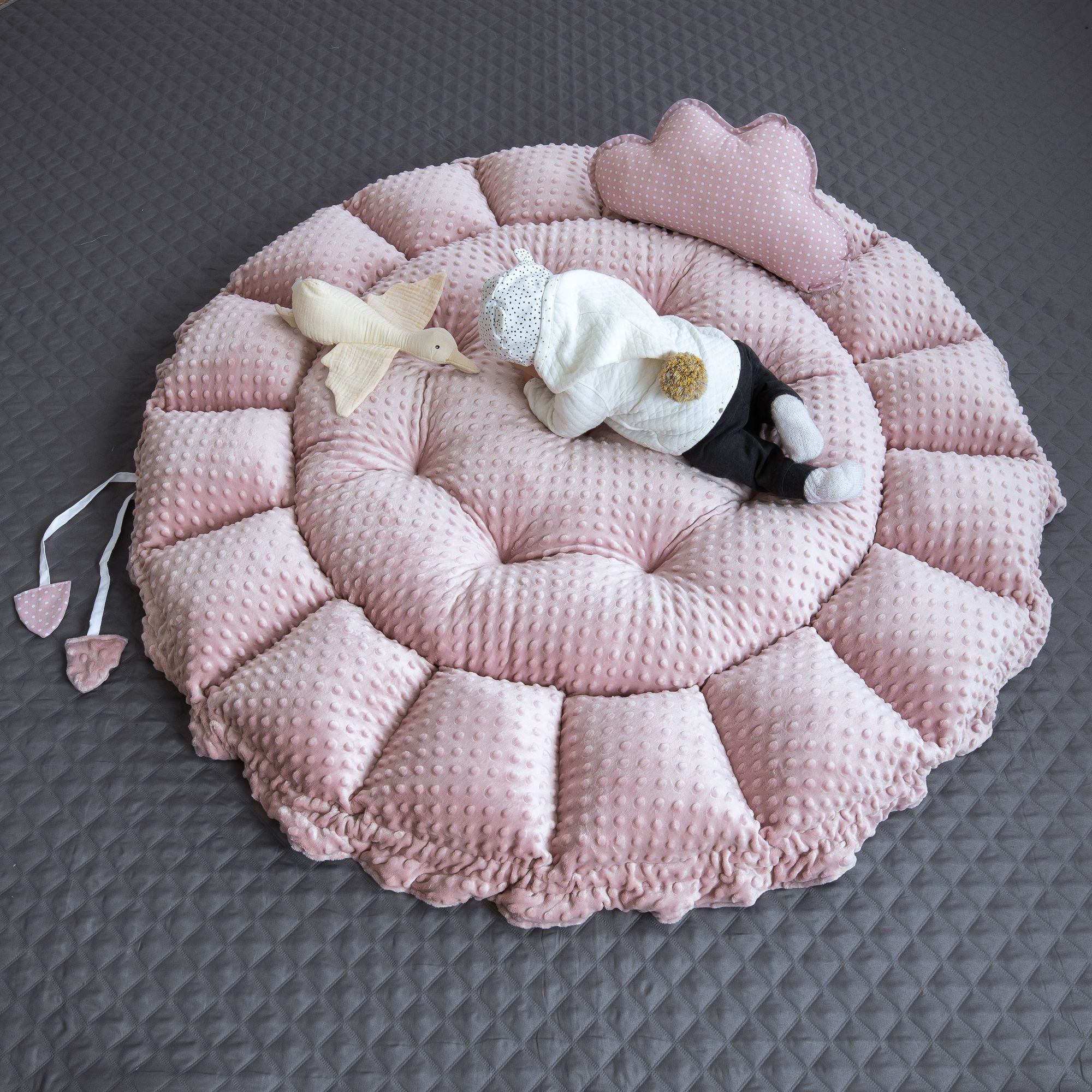 Zweiseitig Babynest ENGELSNEST XXL PUNKTE Rosa/ MINKY Altrosa Baumwolle + Wolke Kissen (Reisebett Nestchen Ausstattung SET)