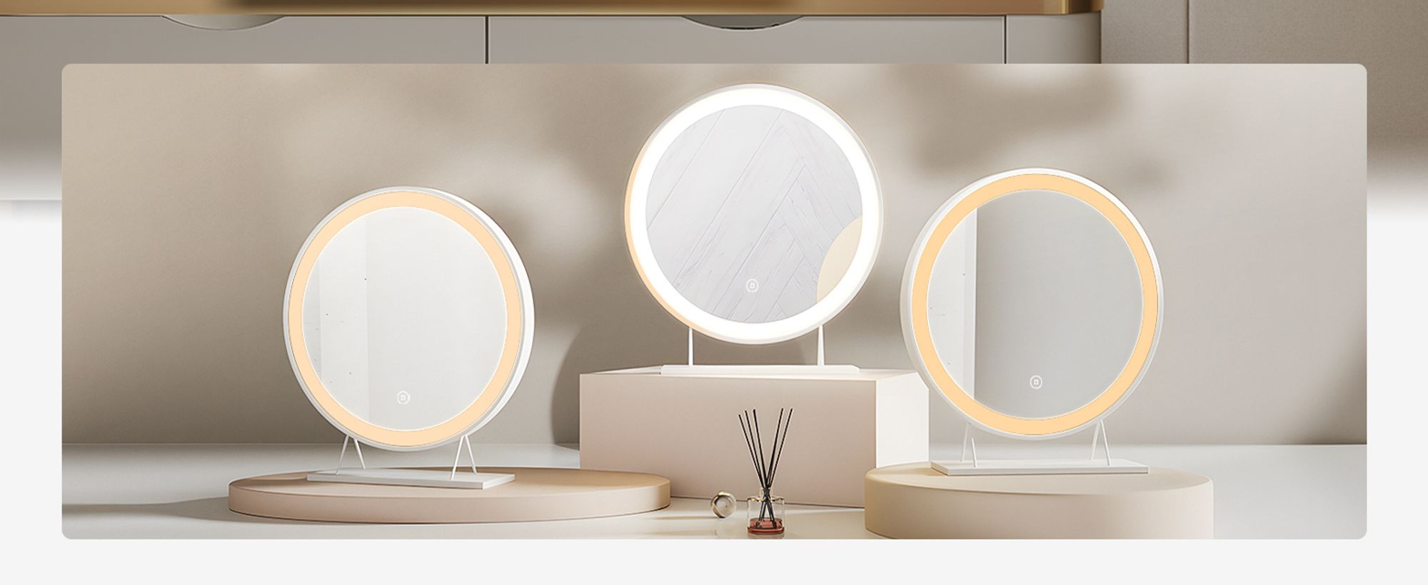 Heilmetz Schminkspiegel mit Beleuchtung Φ48cm Weiß LED Kosmetikspiegel Tischspiegel 3 Lichtfarbe Warmweiß/Neutral/Kaltweiß(Dimmbar 3000-6500K) Touch