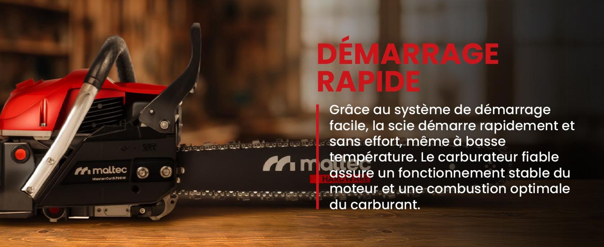 Tronçonneuse à essence Maltec Mastercut5700W®|5,7Ps|58Cc|2Xchaînes+2Xguides+huile
