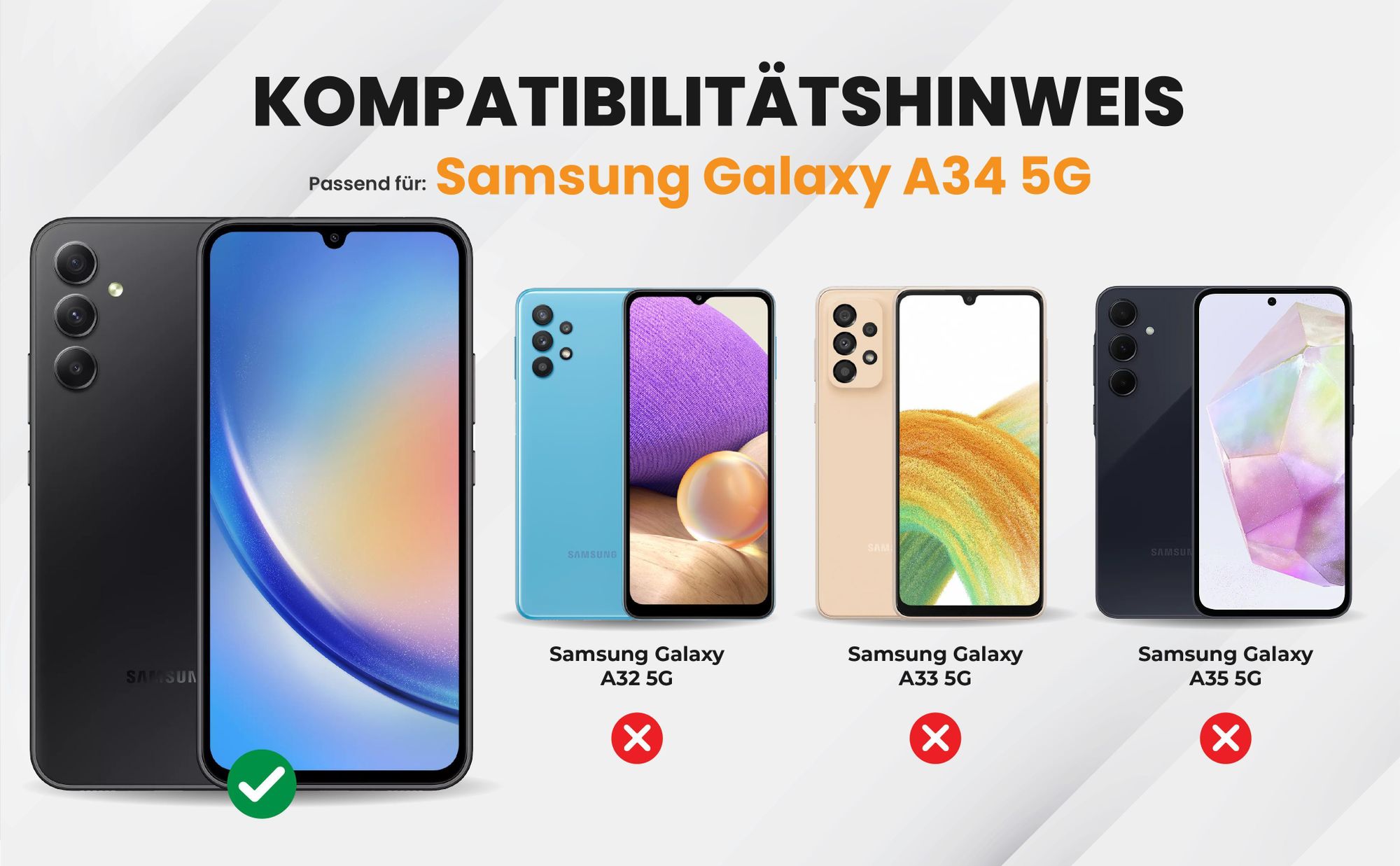 Kompatibilitätshinweise Hülle für Samsung Galaxy A34 5G