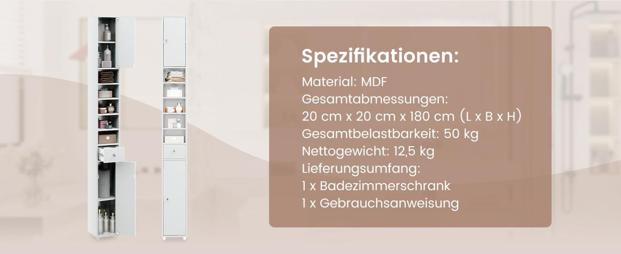 COSTWAY Schlanker Badezimmerschrank, freistehender Hochschrank mit 2 Türen, 1 Schublade und 5 verstellbaren Regalen