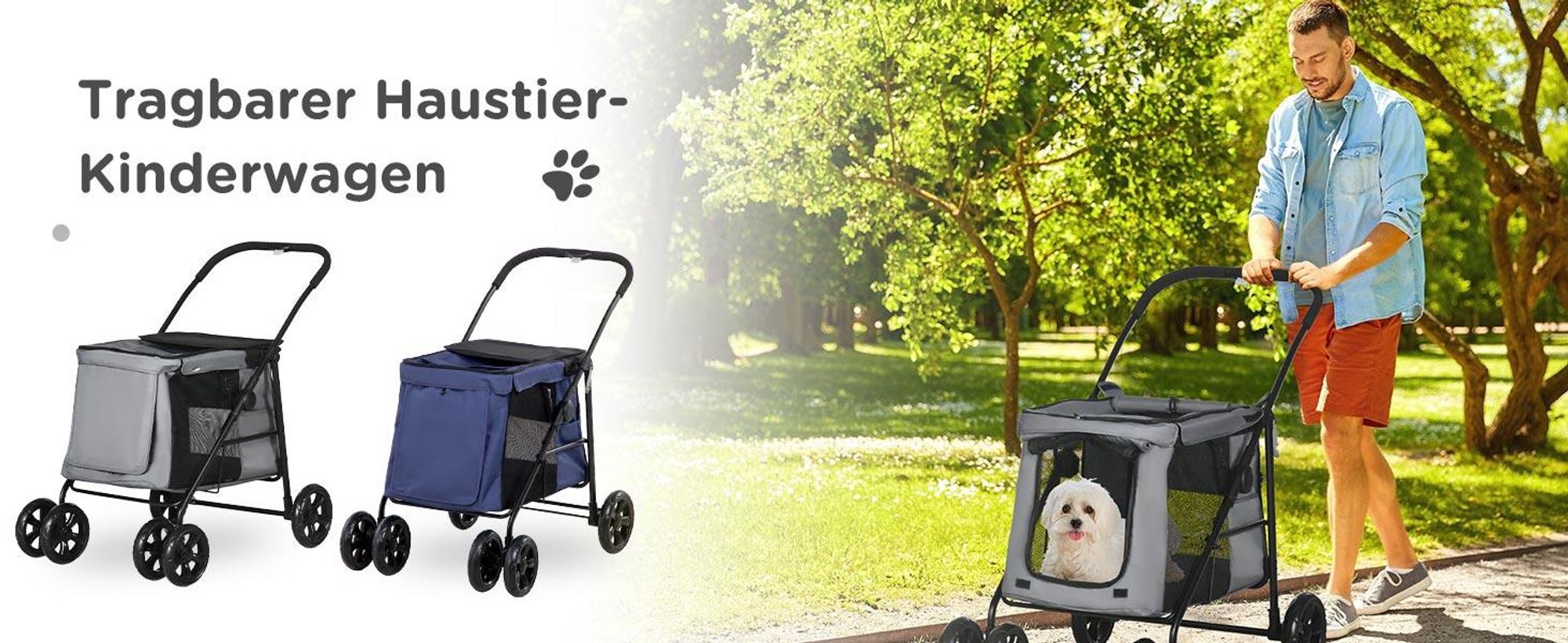 PawHut Hundewagen, Hundetrolley mit Kissen, faltbarer Hundebuggy, Katzenbuggy
