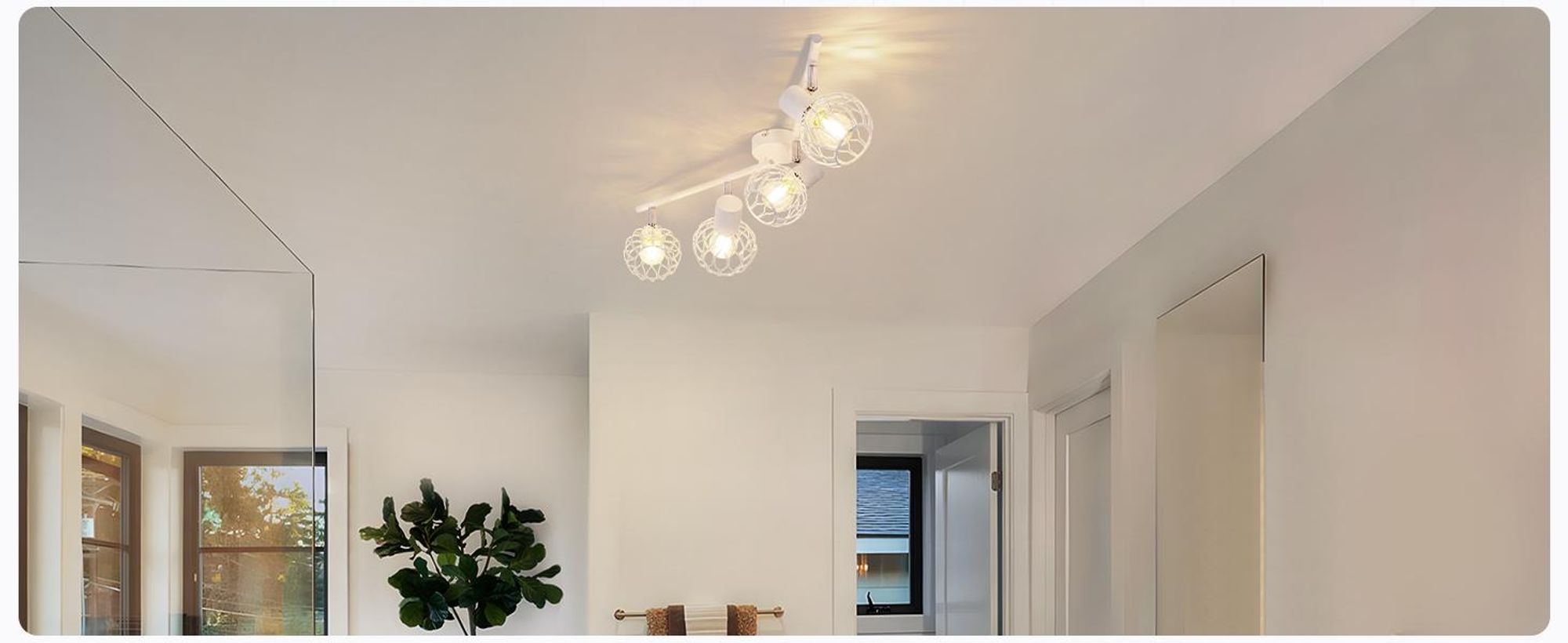 ZMH Lámpara de techo LED, 4 luces, blanca, casquillo E14, metal. Lámpara de techo giratoria de 350°, ideal para salones. Focos de techo para interiores, lámpara de techo para cocina