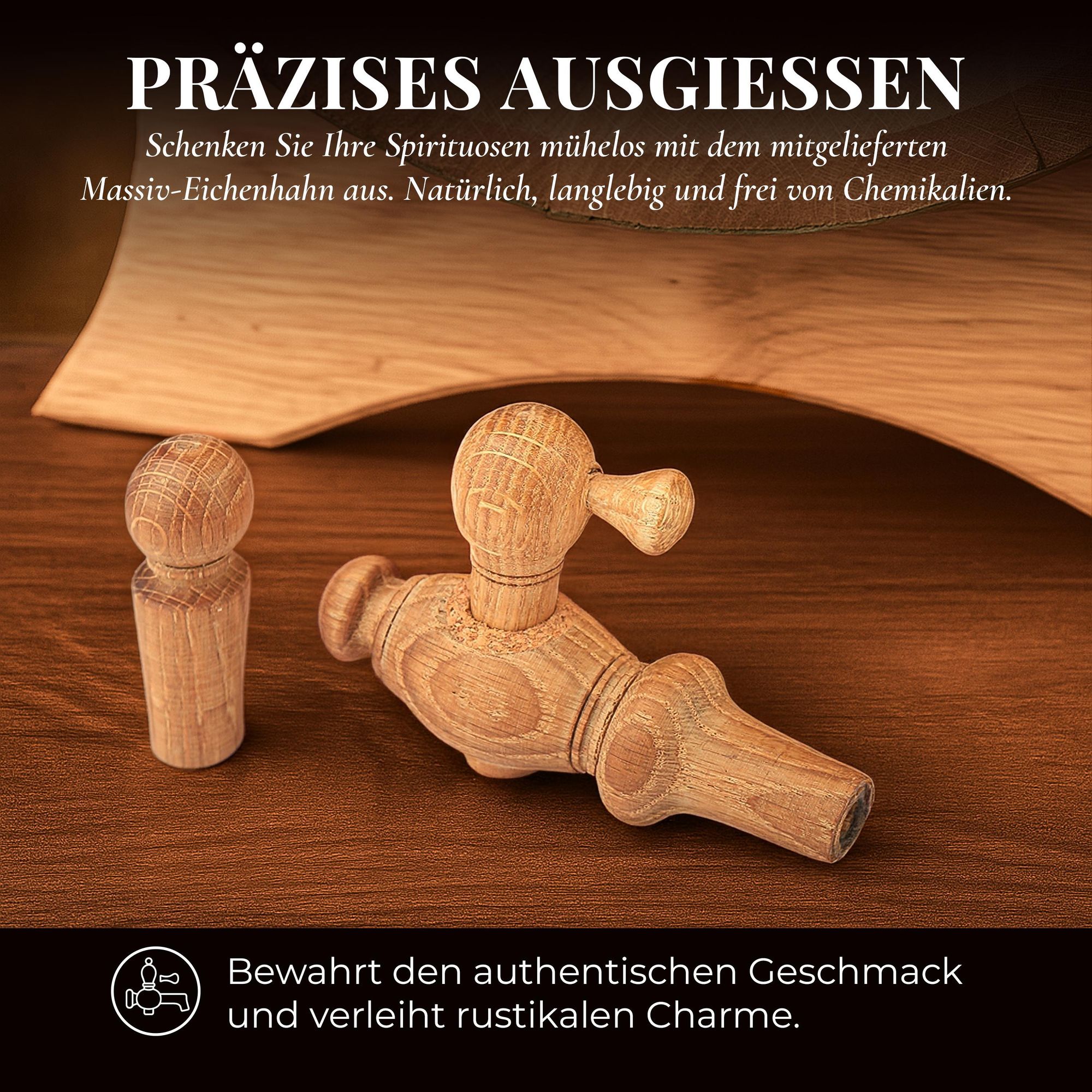 Eichenfass 50L aus Naturholz – Whiskyfass, Weinfass, Holz Fass Deko – Eiche hellbraun, mit Ständer und Zapfhahn – Geschenk für Bar & Zuhause