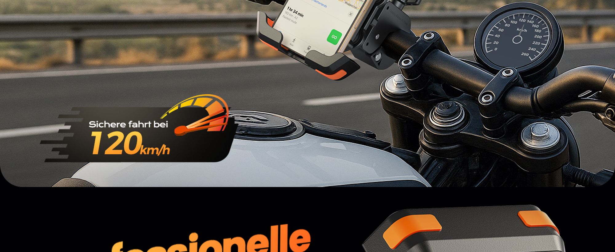 Motorrad Handyhalterung, Universal Handyhalterung Fahrrad Lenker [Doppelt Vibrationsgedämpft +Metallkugelgelenk] -360°drehbar für (4,7-7,2''Halterung
