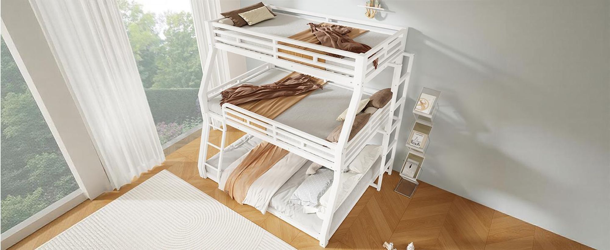 STILVORA Dreier-Etagenbett 90/120/140x200 Ohne Matratze Jugendbett Metallbett für drei Kindern,Kinderbett Bettgestell mit Rausfallschutz,Weiß