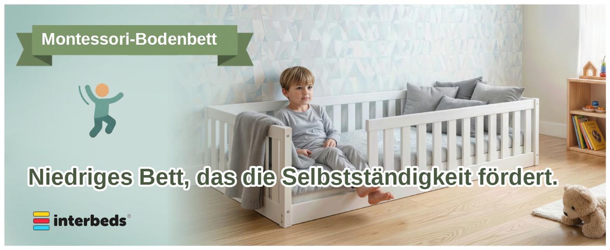 Interbeds Bodenbett Kinderbett 120x200cm Montessori Einzelbett Bett für Jungen und Mädchen mehrere Größe