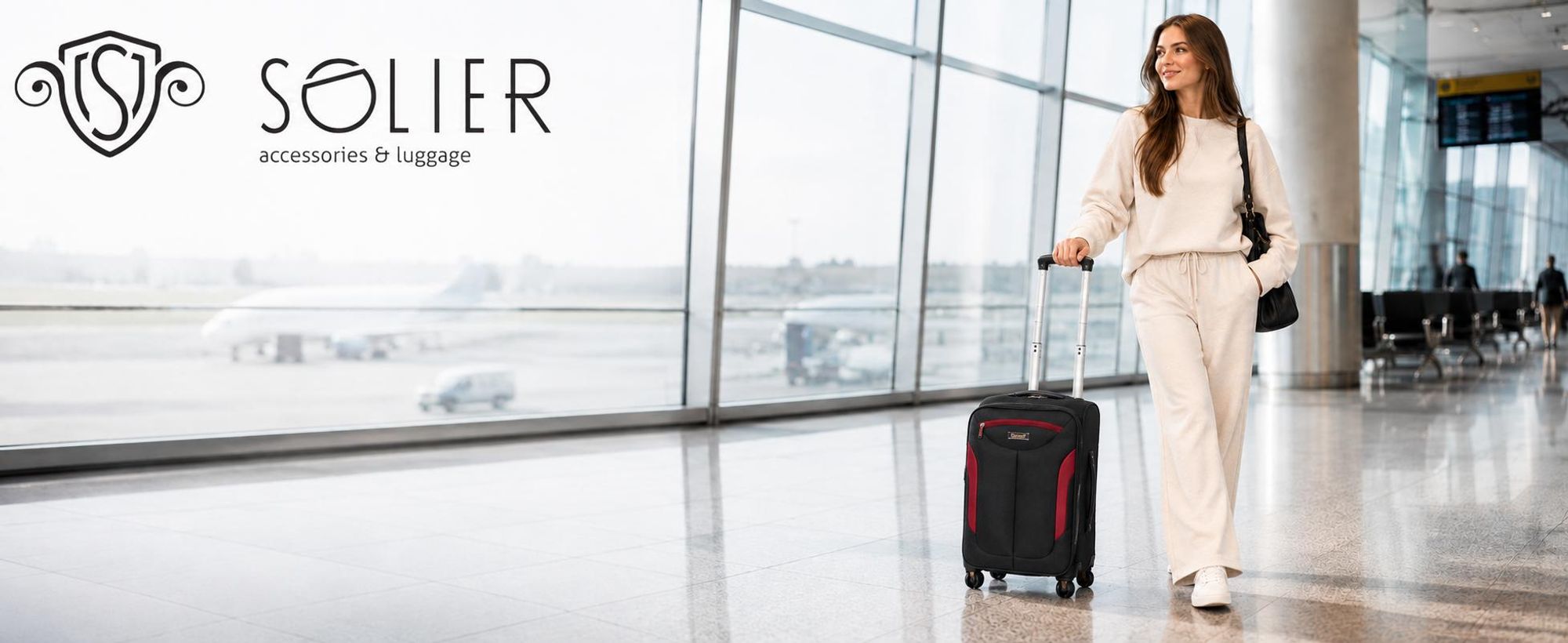 Solier Handgepäck Koffer 25 L, Kabinentrolley, 4 Rollen, erweiterbar