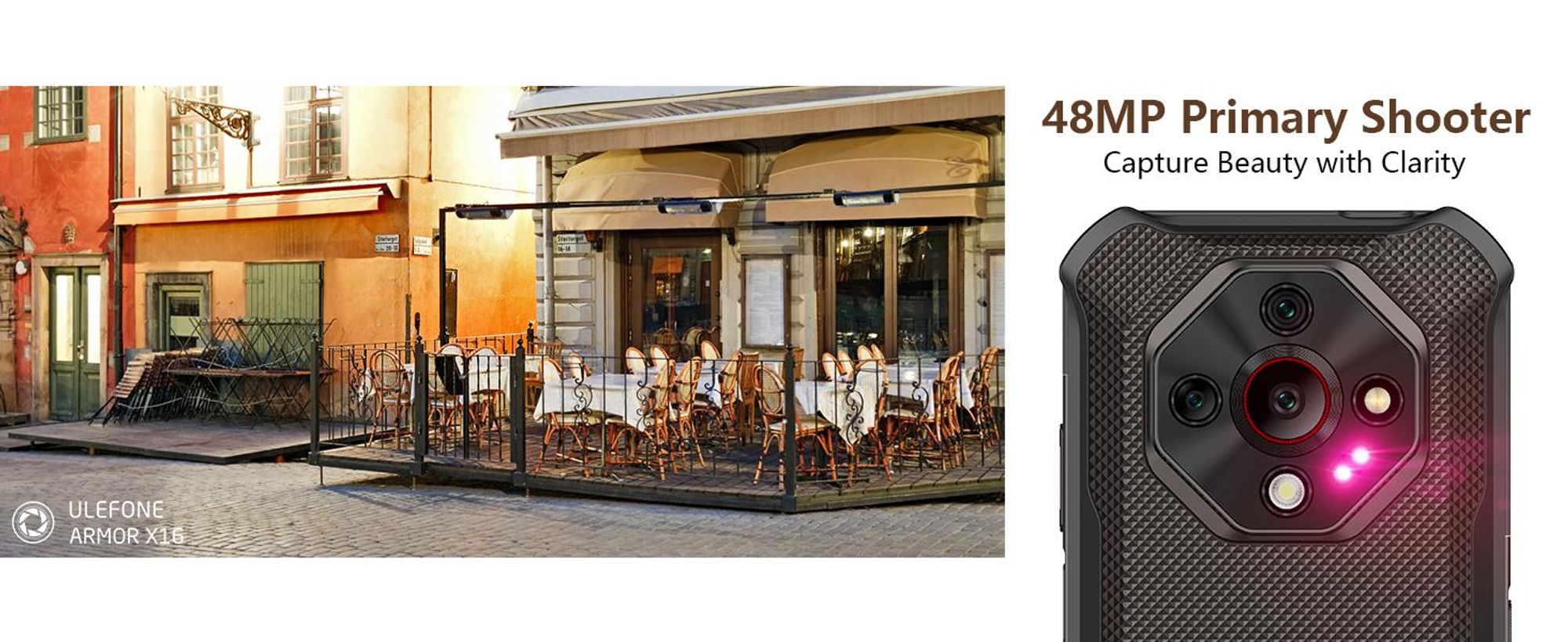 Ulefone Armor X16 Outdoor Handy Ohne Vertrag - 12GB + 128GB - 10360mAh 6.56" 48MP+20MP mit Flashlight, IP68 Outdoor Smartphone Android 15 NFC- Schwarz