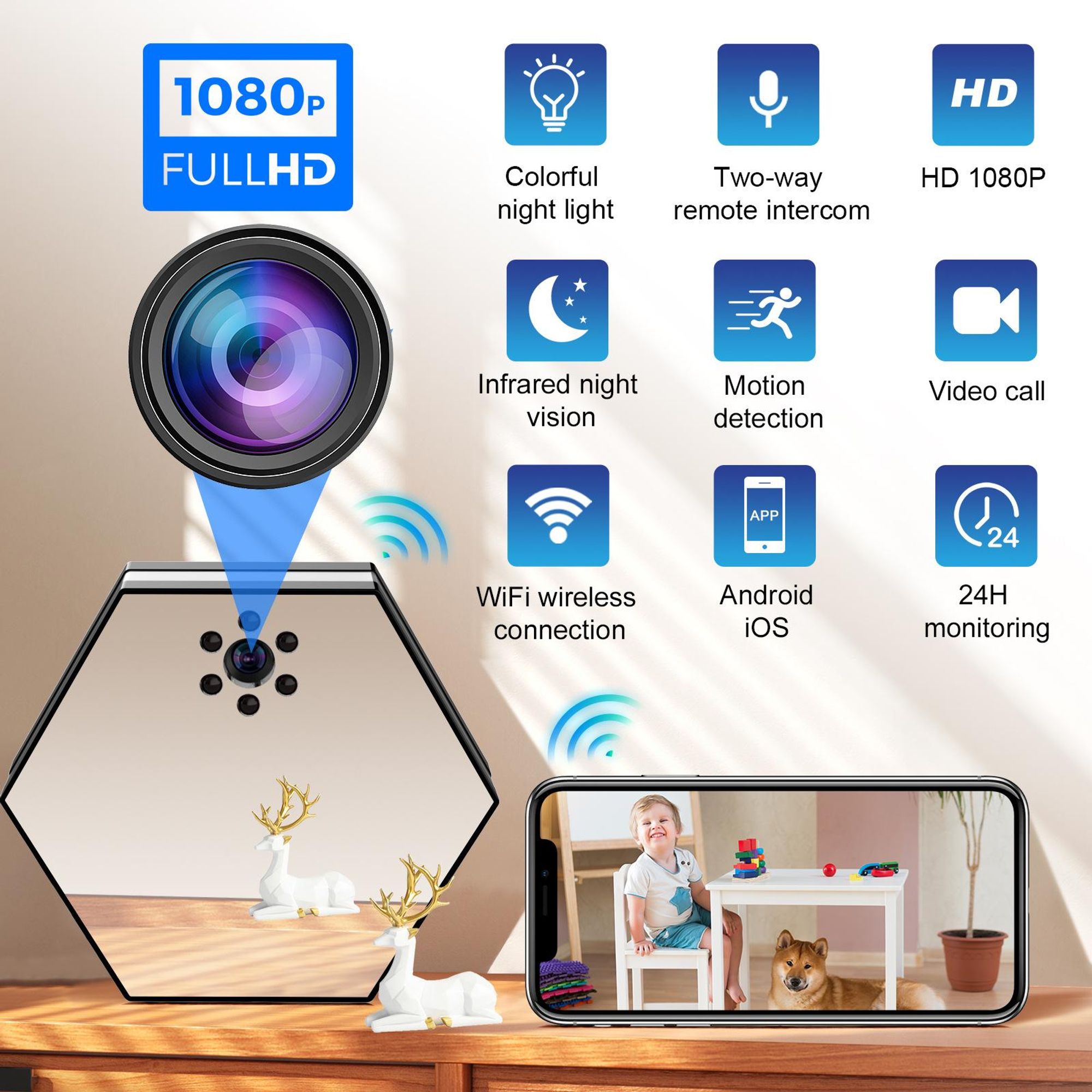 4K HD WiFi Mini Camera Electronic Clock Take Photo Two Way Audio Infrared Night Vision Indoor Security Protection Survalance Cam
