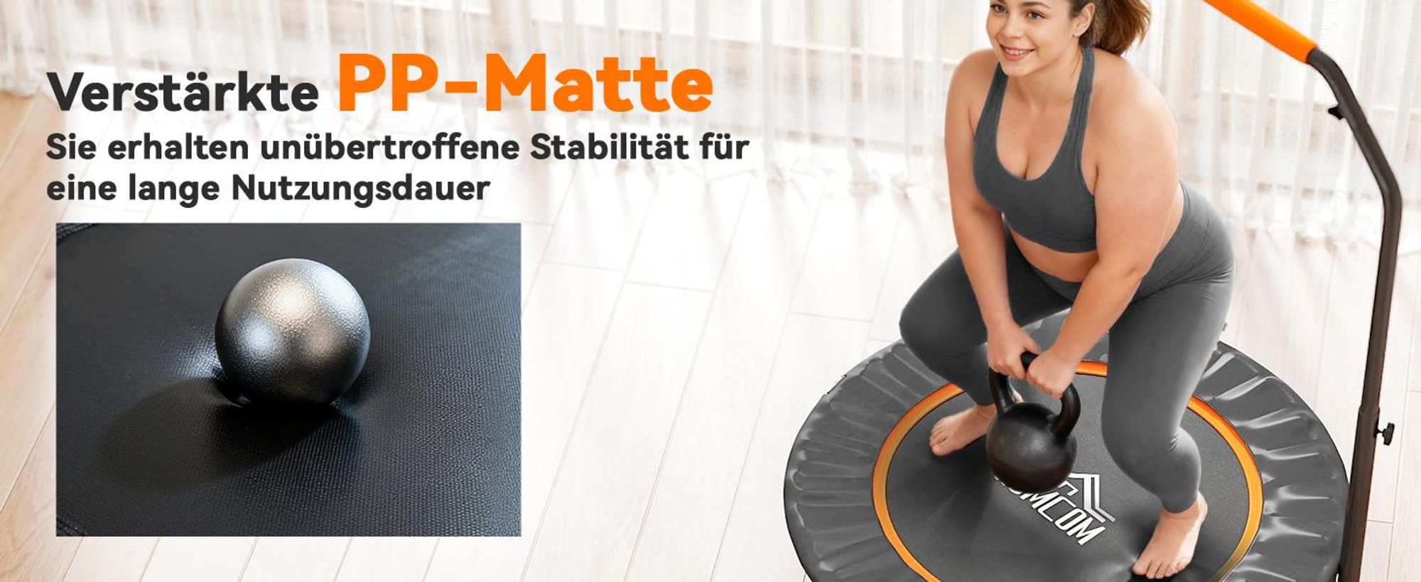 HOMCOM 102 cm Faltbarer Fitness-Rebounder, Fitness-Trampolin mit Haltegriff