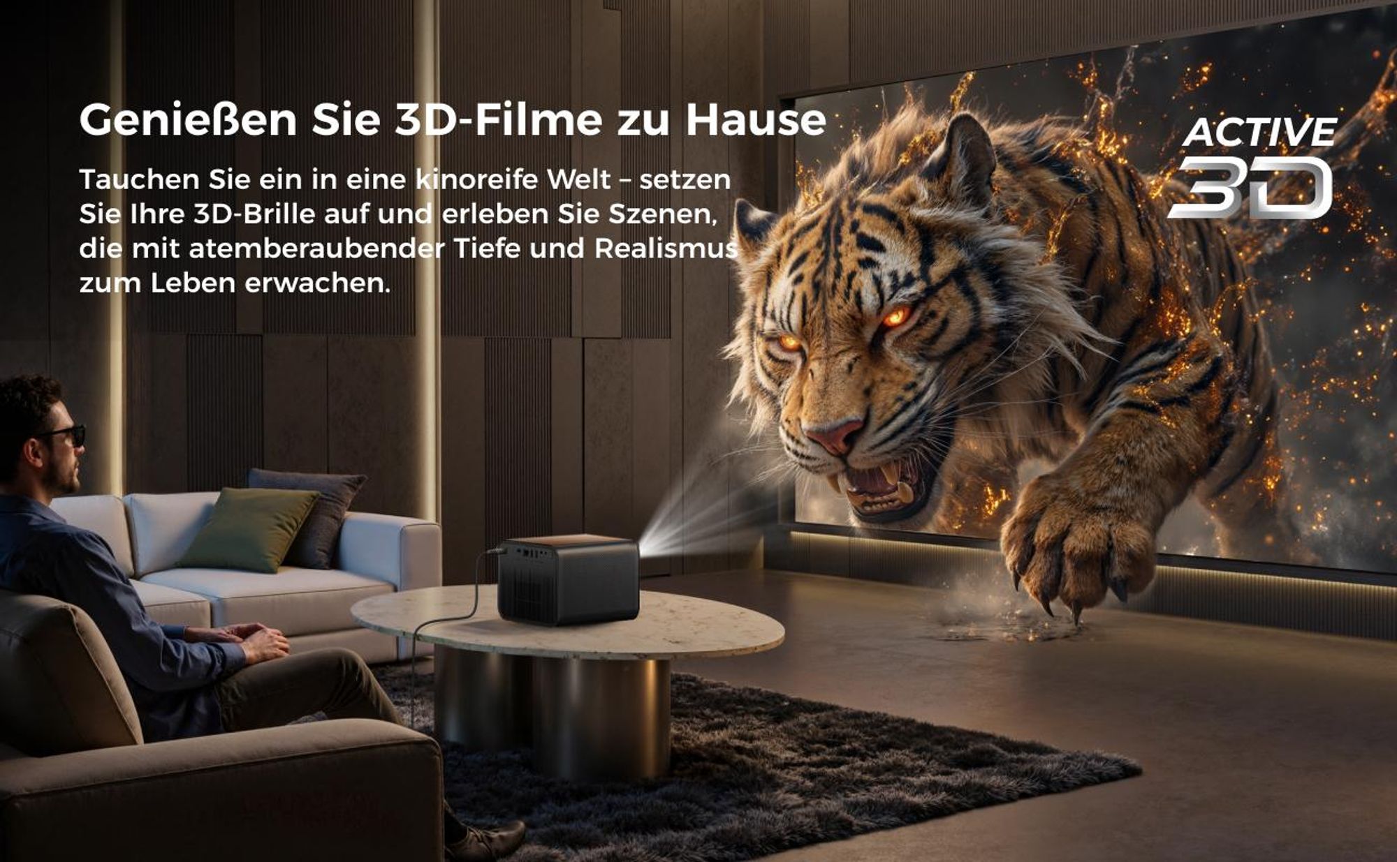 Ultimea Beamer 4k, Poseidon E100 DLP Projektor, 1800 ANSI-Lumen mit Google TV